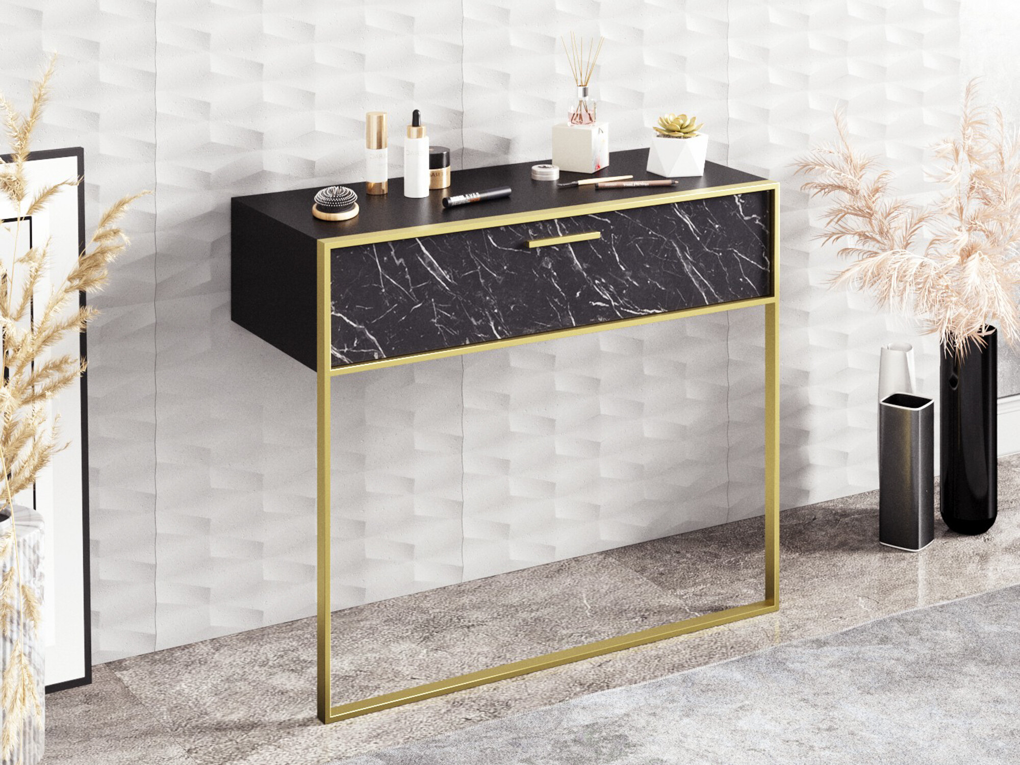 Consola Kailua 907 (Negro + Mármol negro)