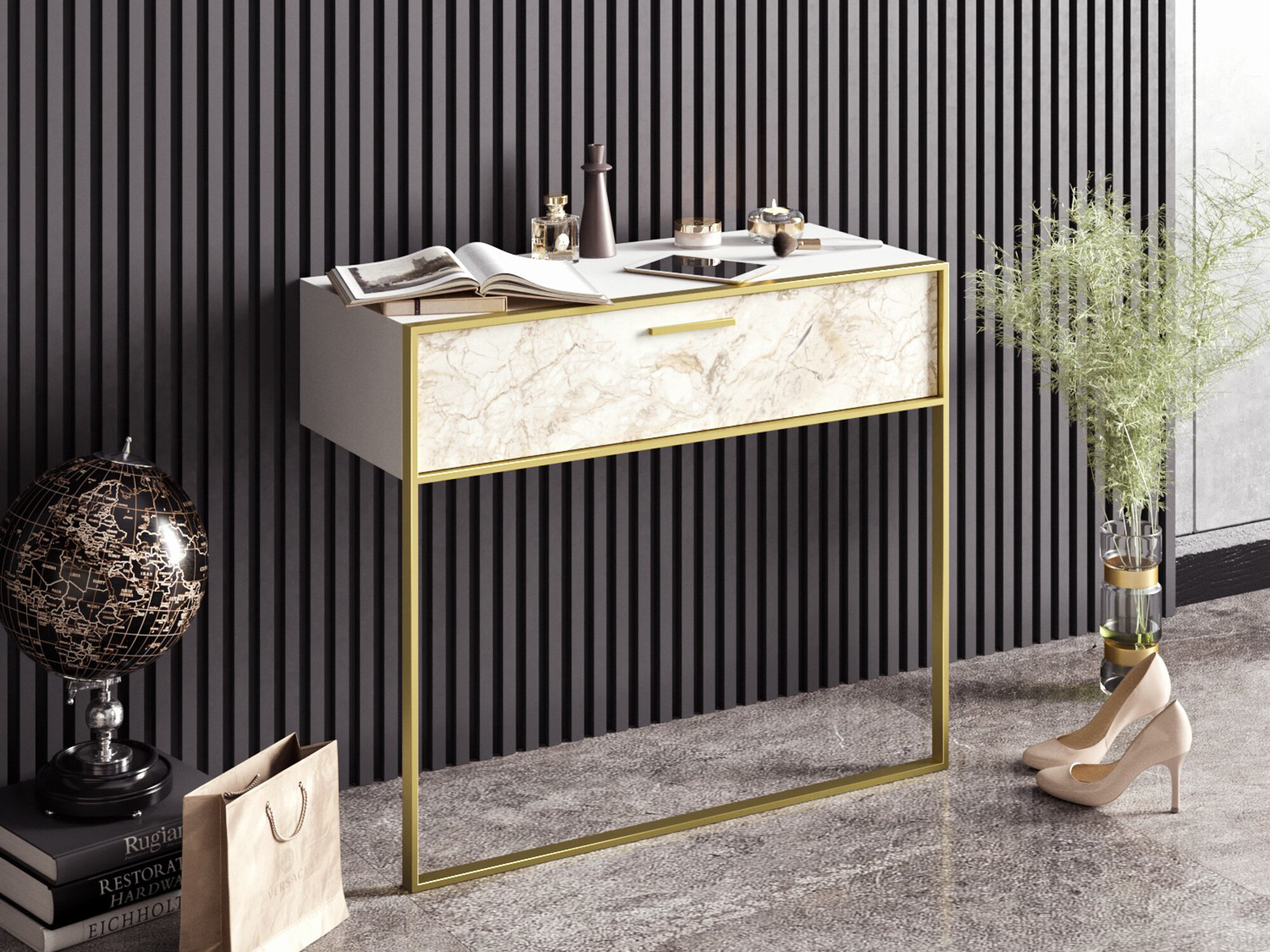 Consola Kailua 907 (Blanco + Mármol blanco)