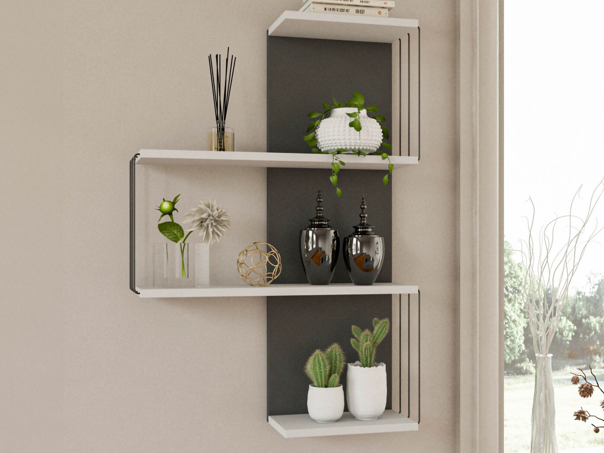 Estantería de pared Kailua 406 (Blanco + Antracita)