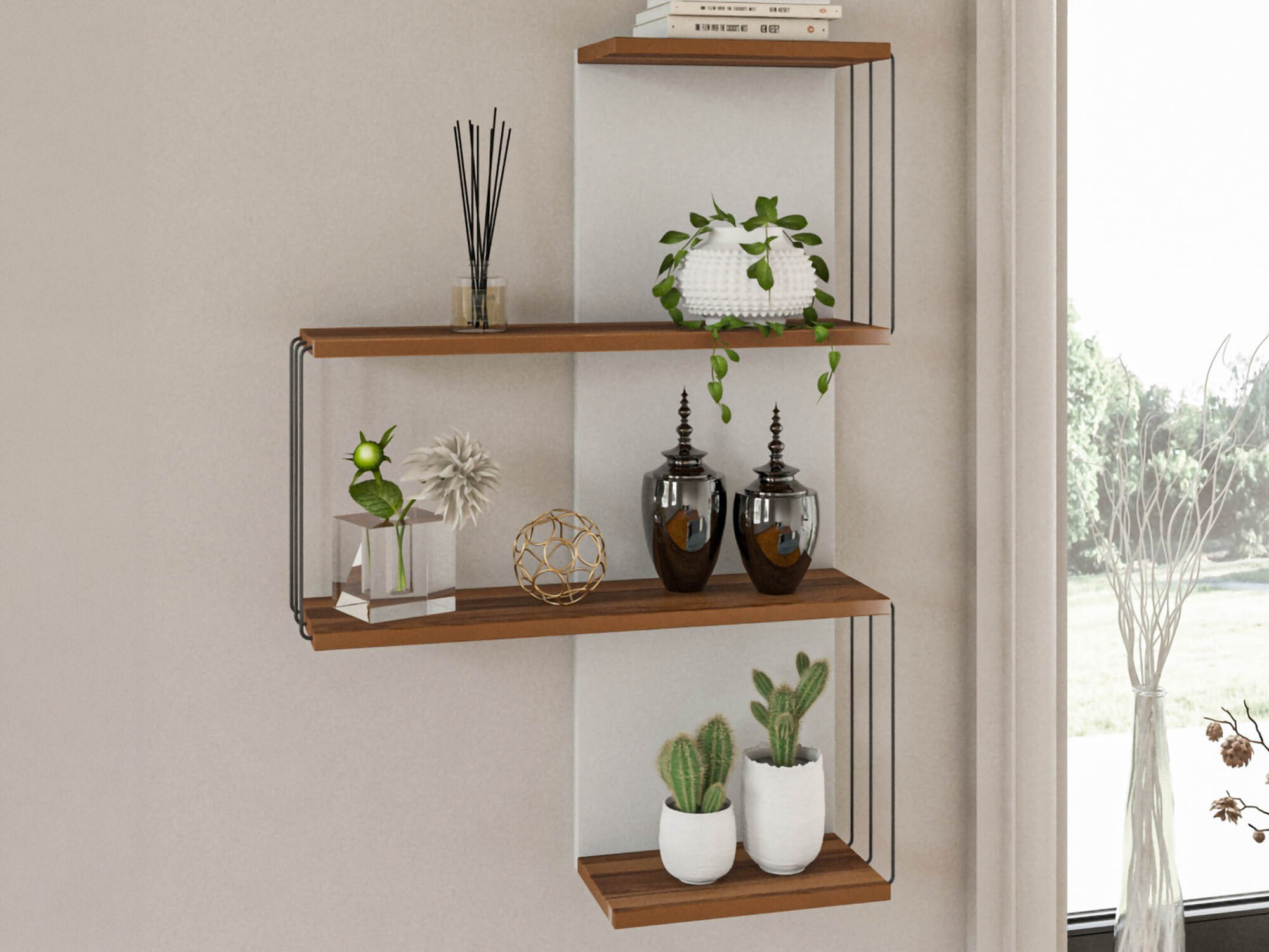 Estantería de pared Kailua 406 (Marrón + Blanco)