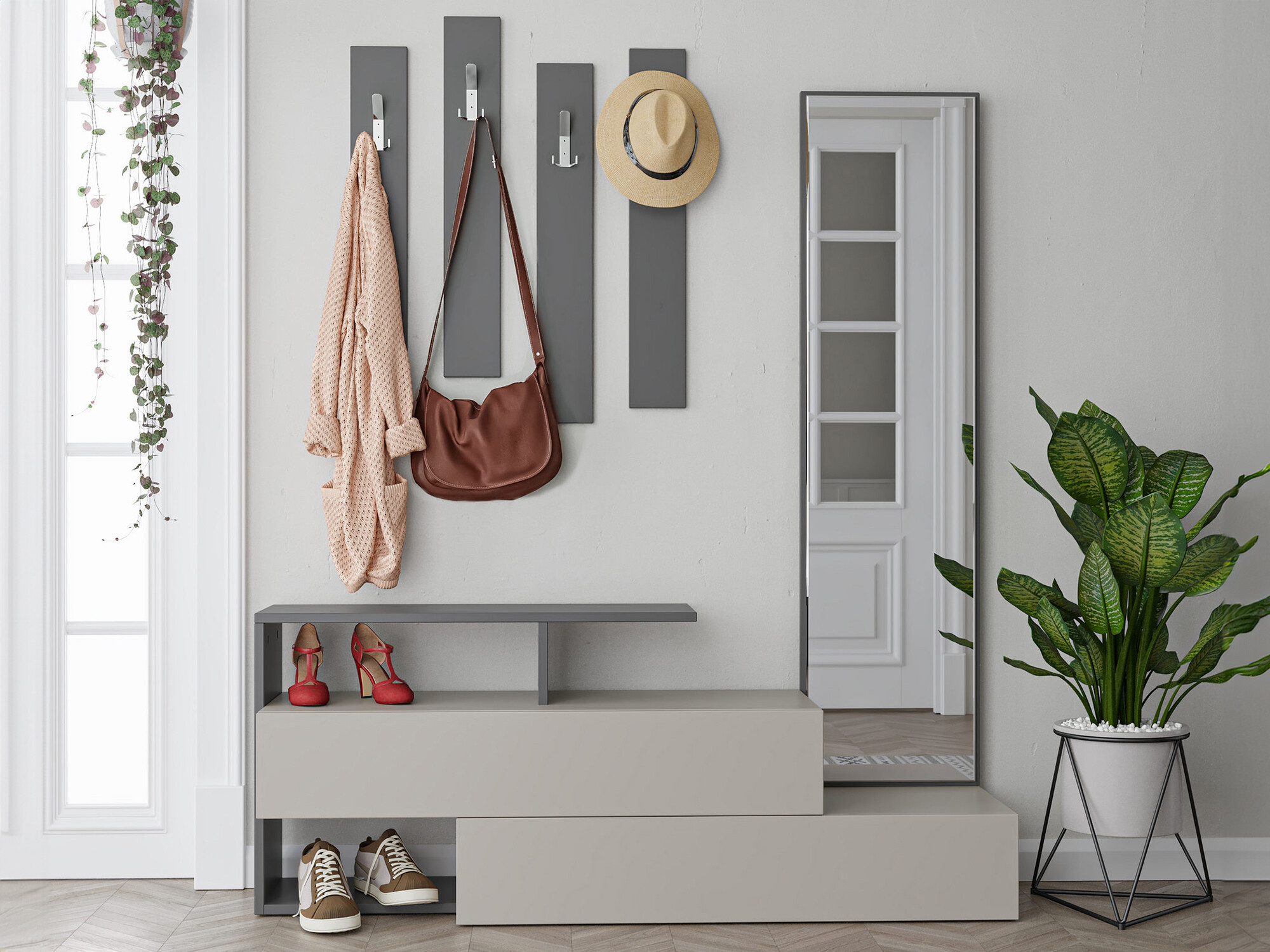 Conjunto de recibidor Kailua 502 (Antracita + Crema)