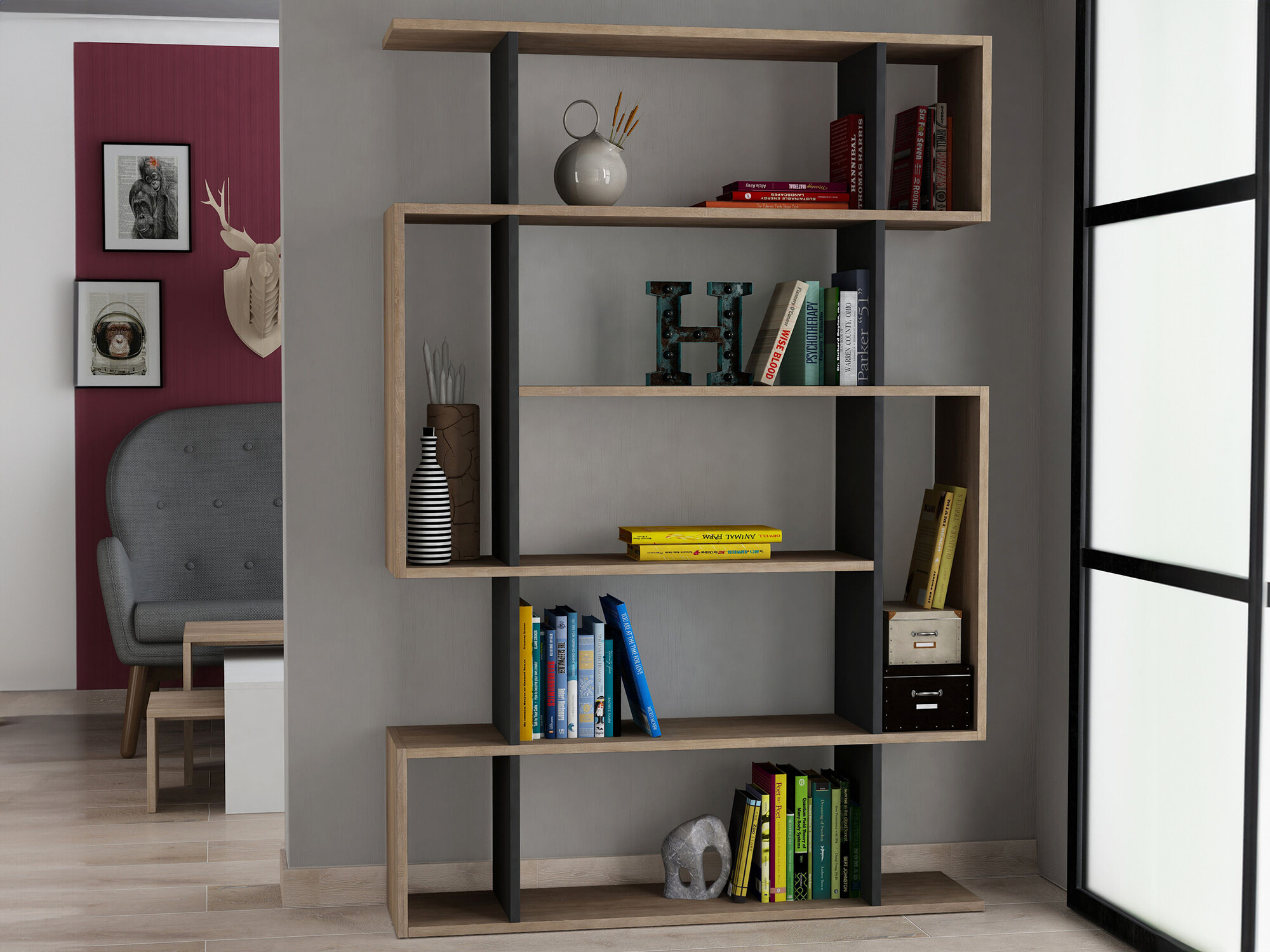 Estantería Kailua 449 (Antracita + Roble Sonoma)