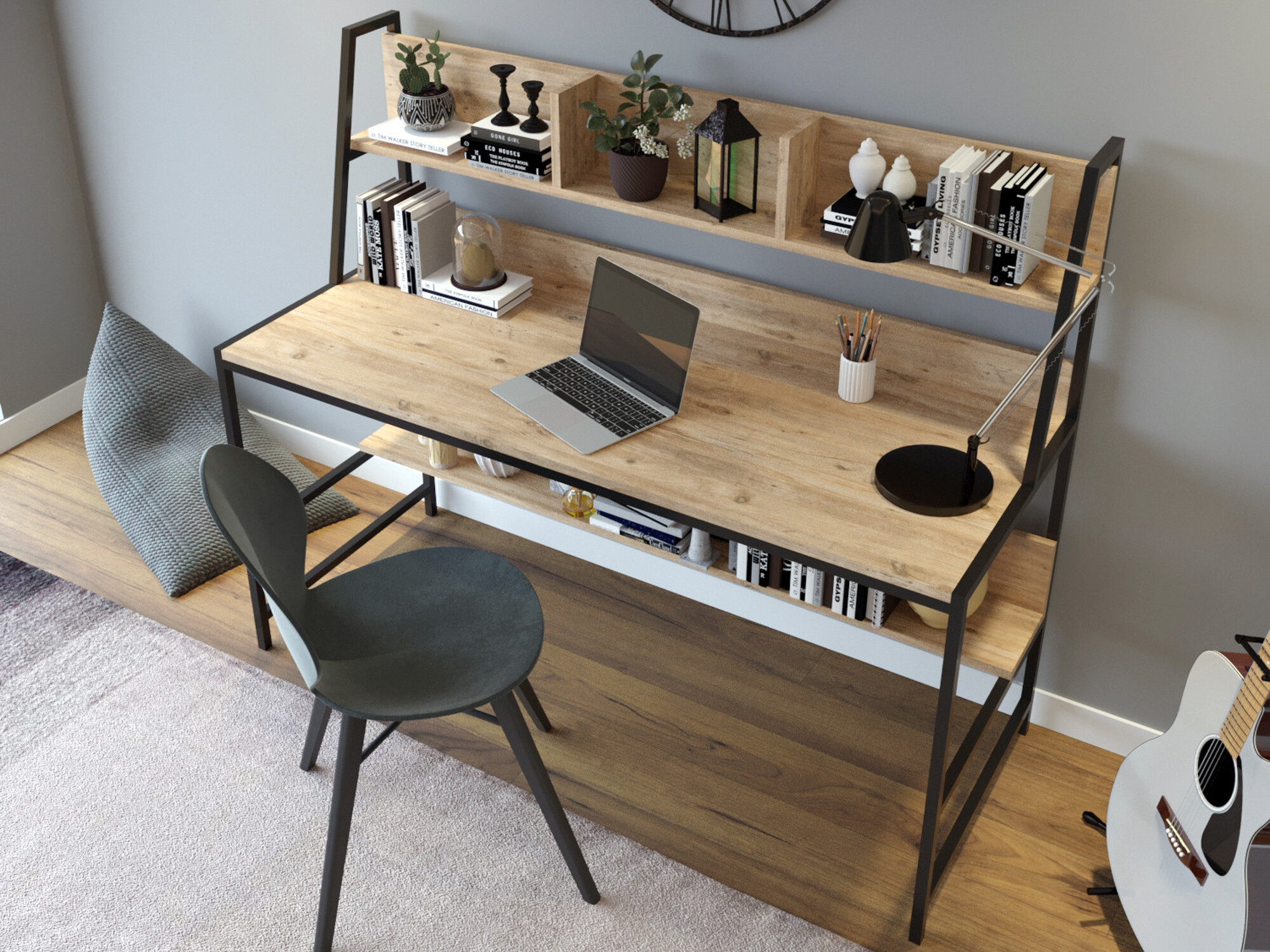 Mesa de oficina Kailua 472 (Negro + Roble)