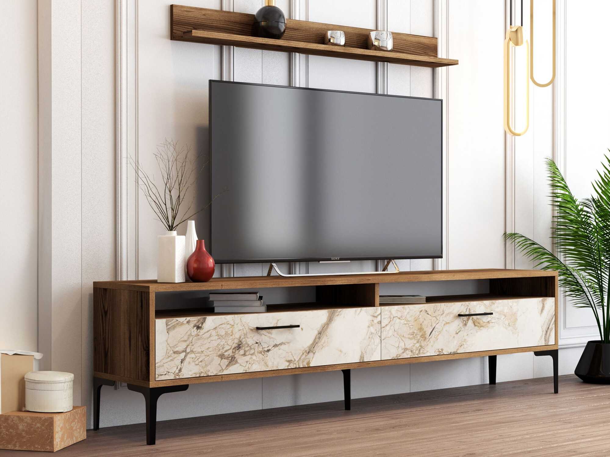 Conjunto de salón Kailua 857 (Nogal + Mármol blanco)