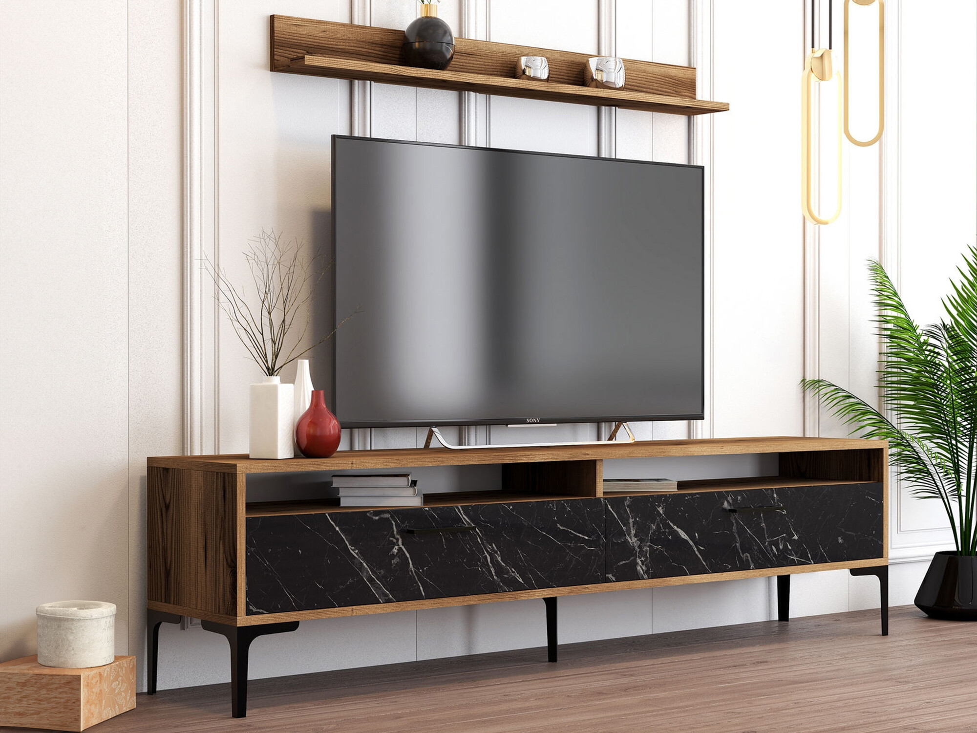 Conjunto de salón Kailua 857 (Nogal + Mármol negro)