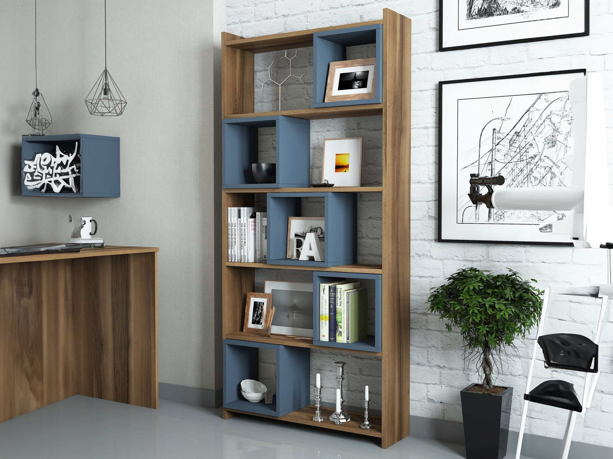 Estantería Kailua 666 (Azul + Nogal)