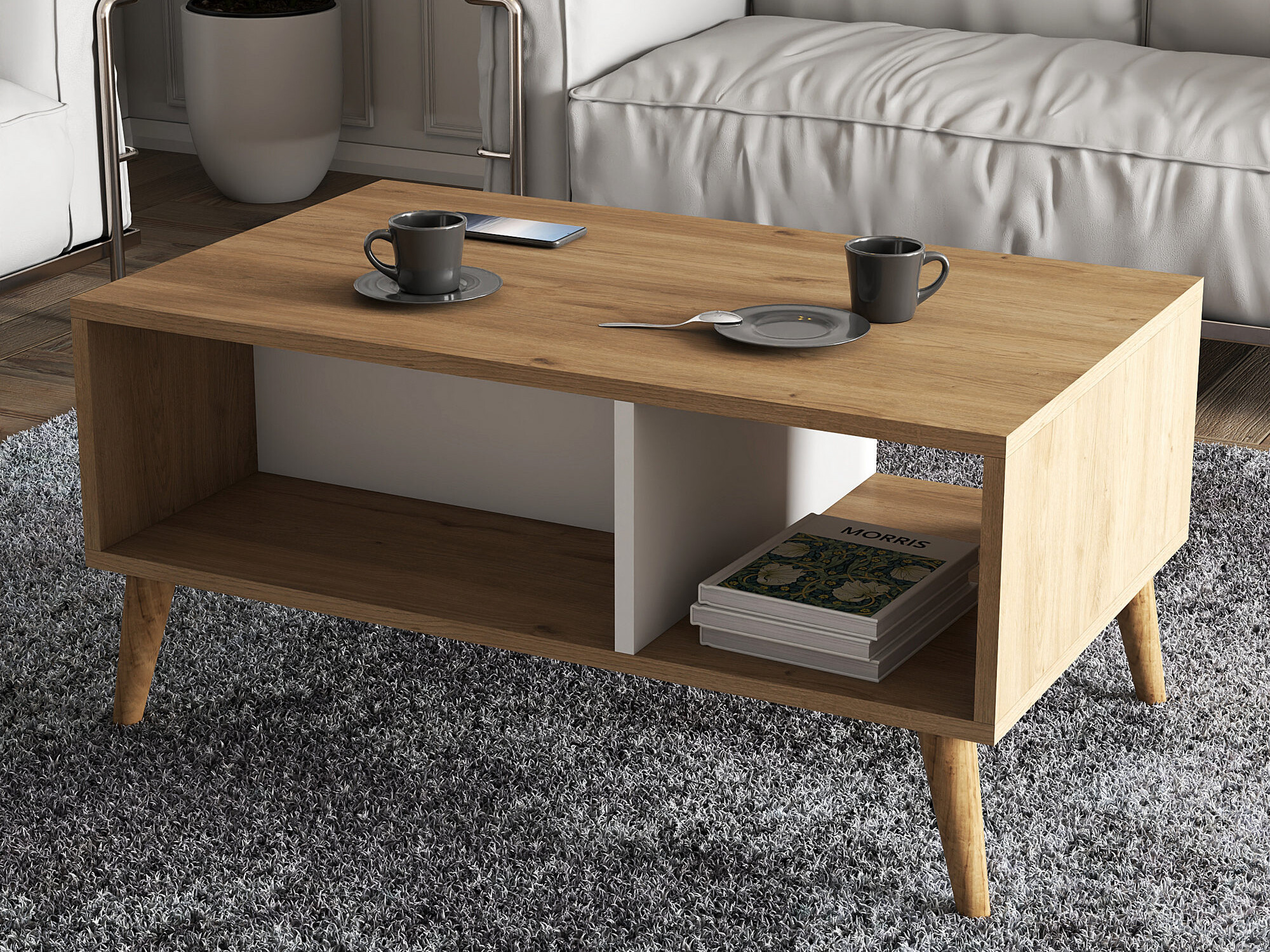 Mesa de centro Nolcava 104 (Blanco + Roble)