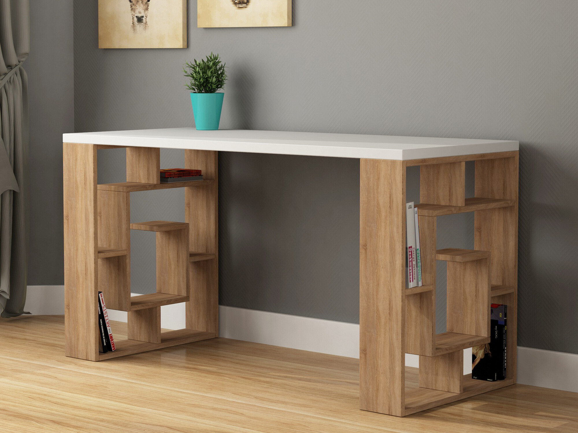 Mesa de oficina Kailua 813 (Blanco + Roble claro)