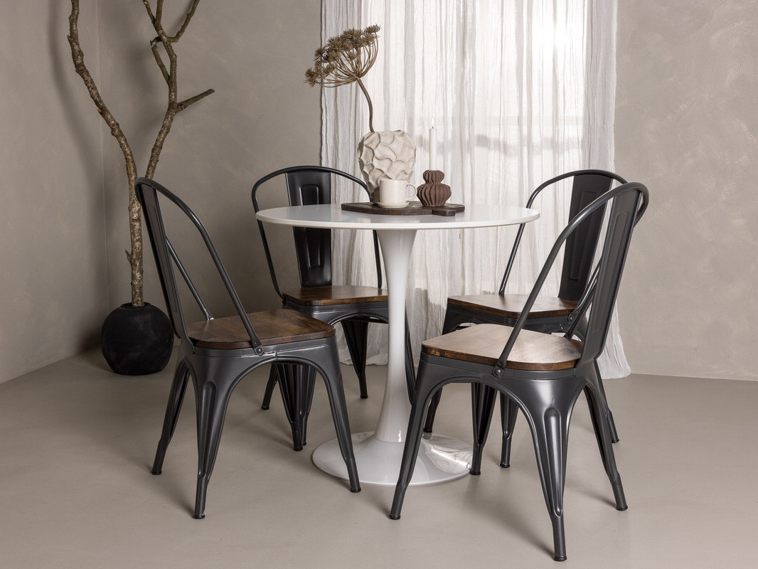 Conjunto de mesas y sillas para comedor Dallas 4589 (Negro + Nogal)