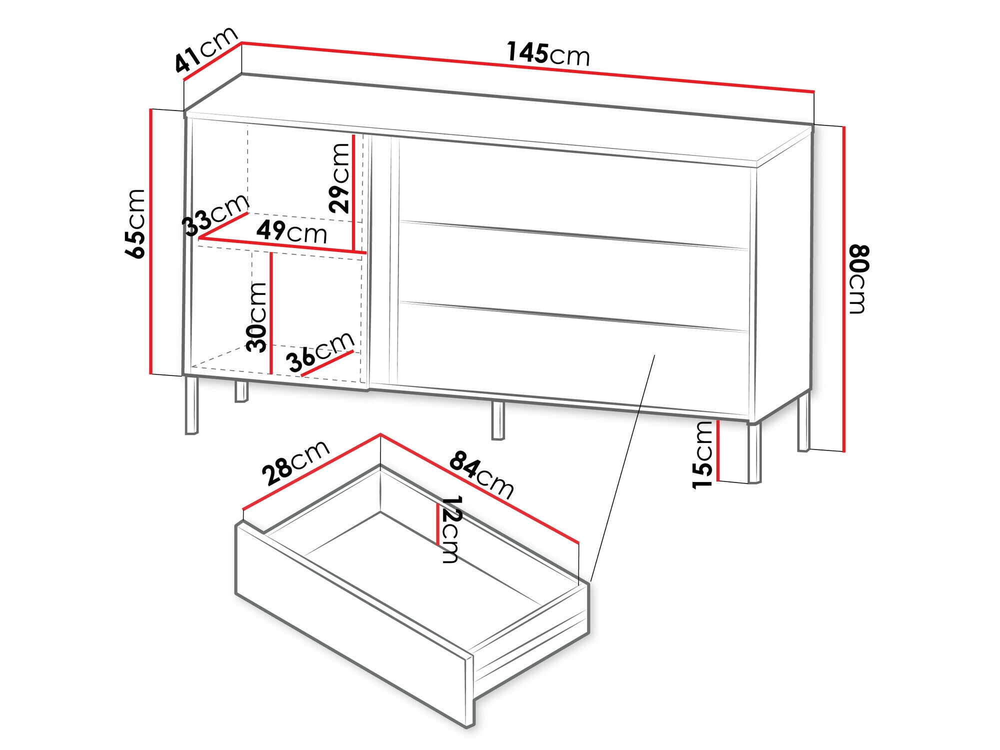 Cómoda Lumiri 102 (Roble + Negro)