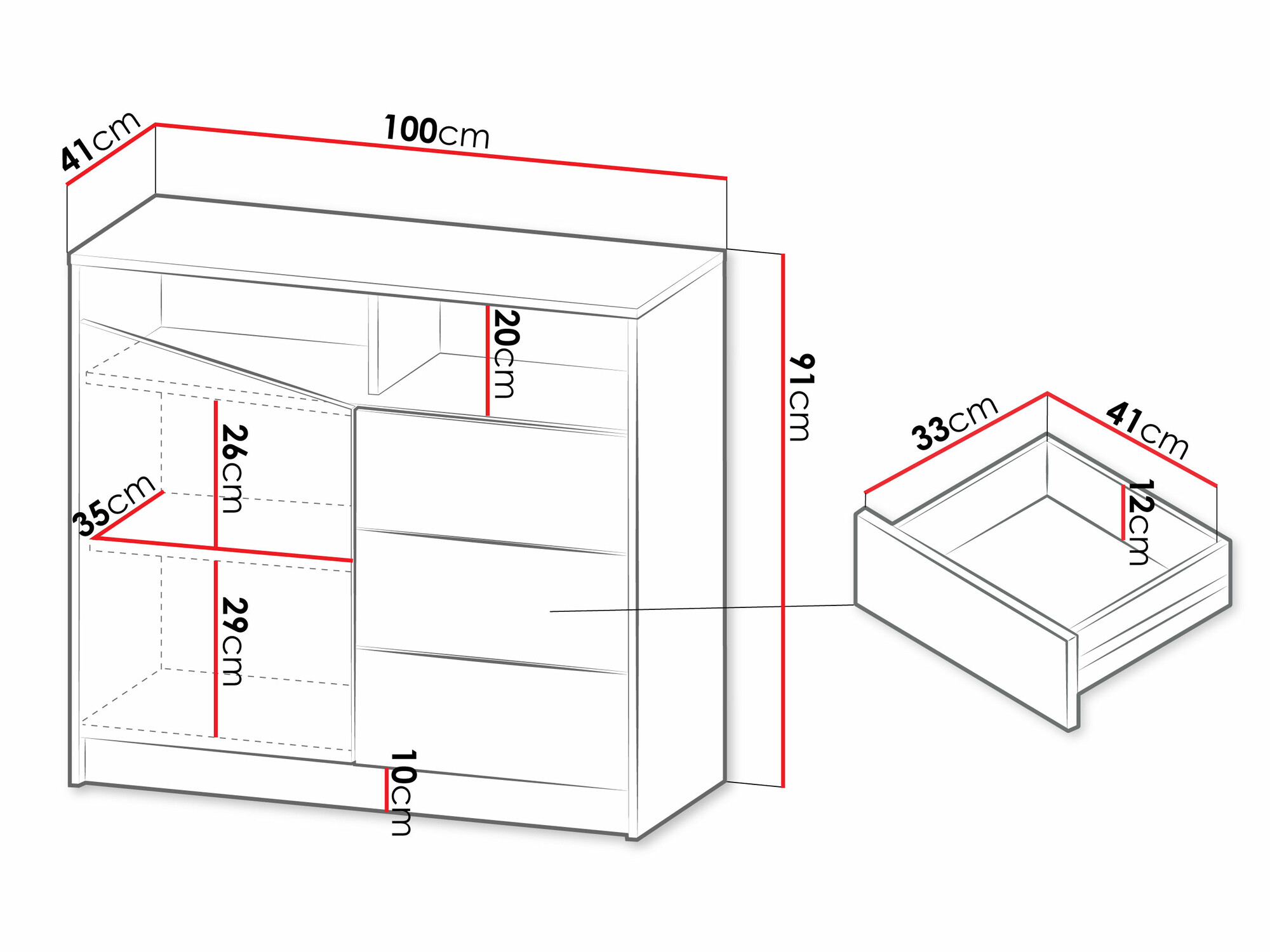 Cómoda Tenreme 103 (Roble + Negro)