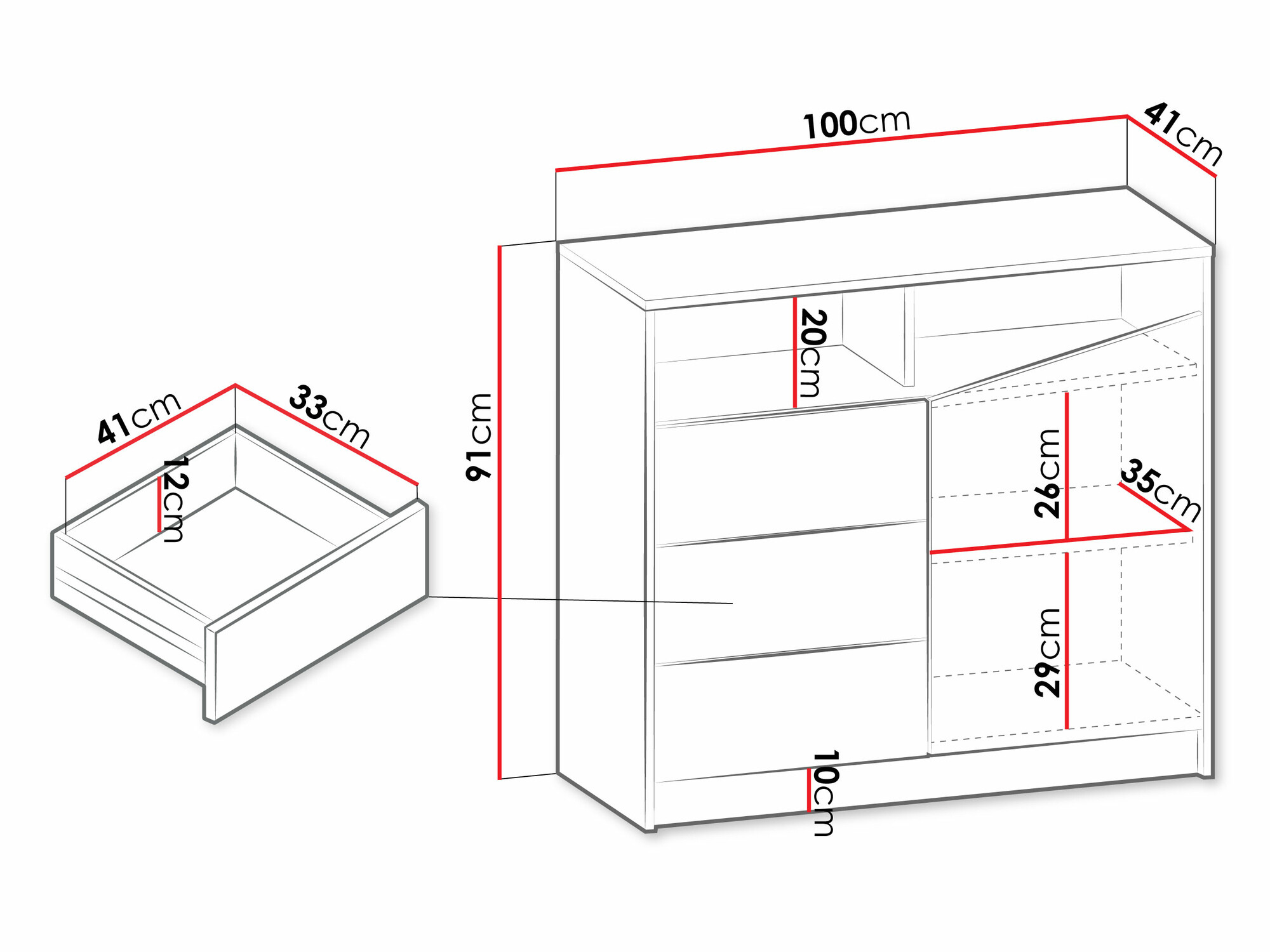 Cómoda Tenreme 104 (Roble + Negro)