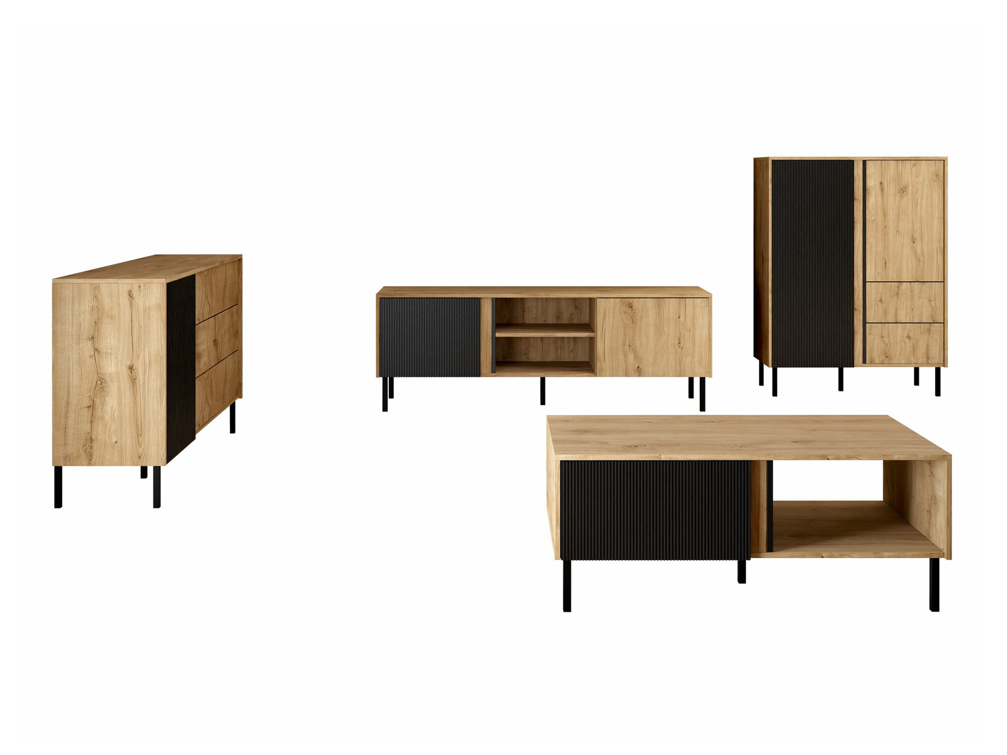 Conjunto de salón Lumiri 108 (Roble + Negro)