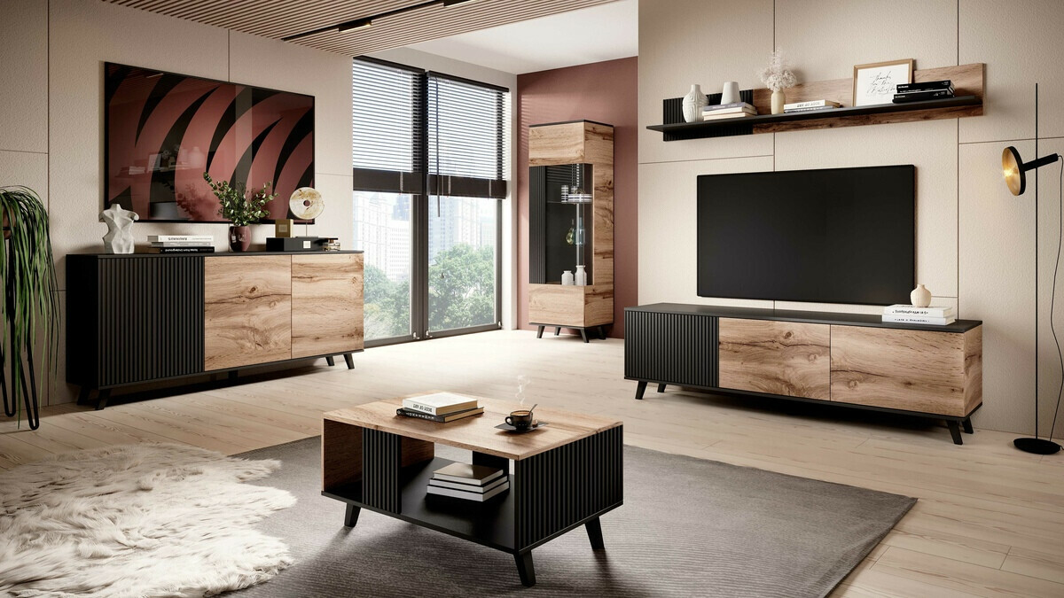 Aparador Luelia 120 (Negro + Roble wotan)