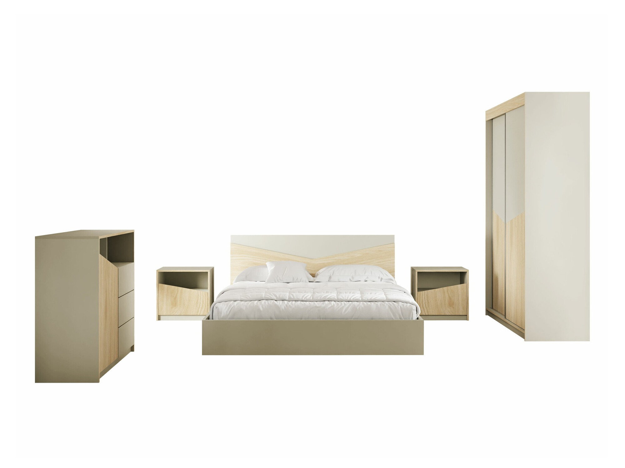 Conjunto de dormitorio Tenreme 108 (Beige + Roble)