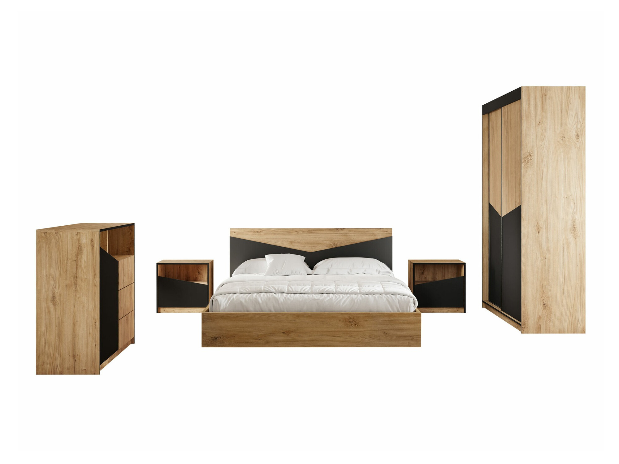 Conjunto de dormitorio Tenreme 108 (Roble + Negro)