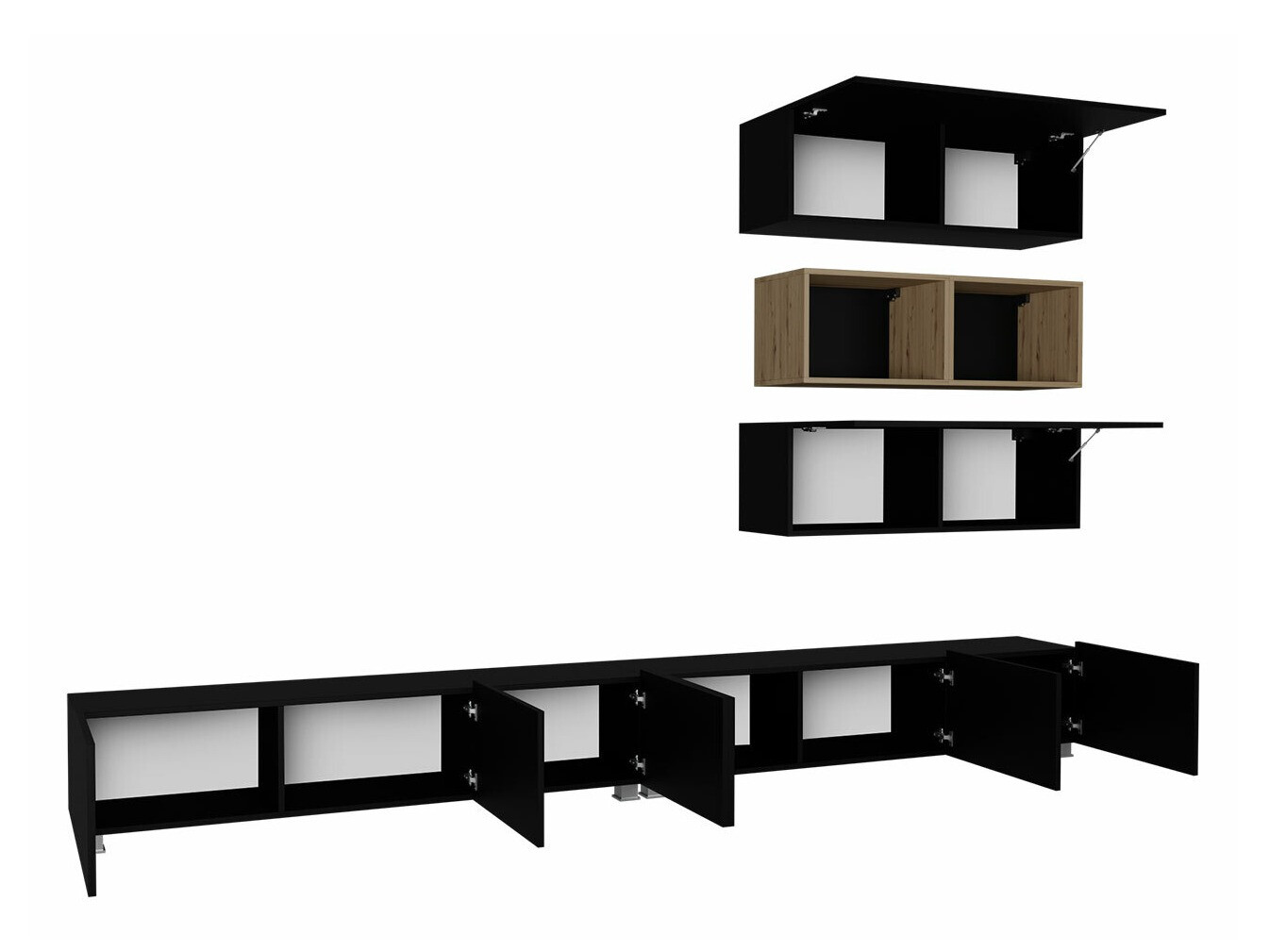 Conjunto de salón Tivdalu 147 (Negro + Negro brillante + Roble Artisan)