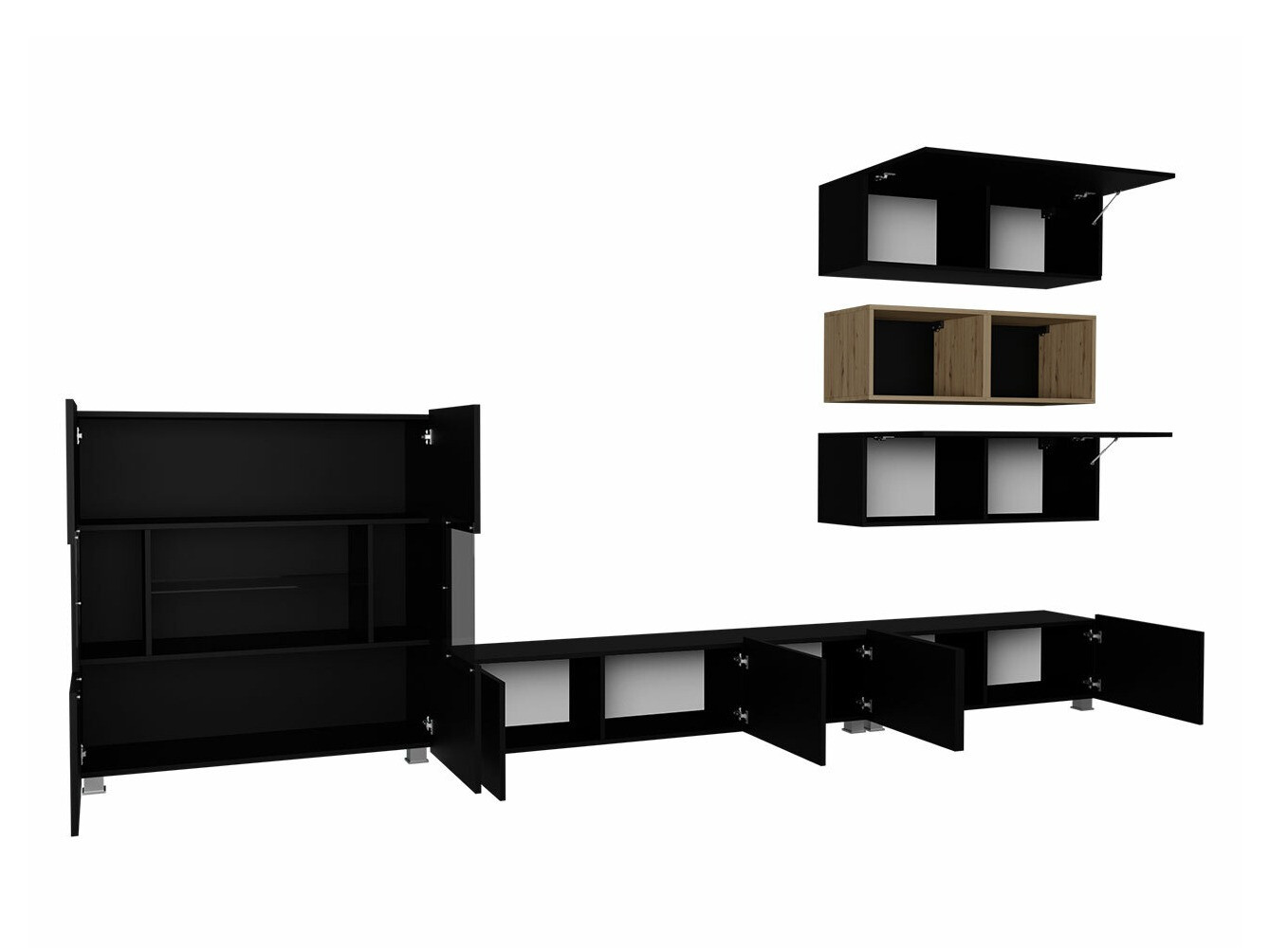 Conjunto de salón Tivdalu 148 (Negro + Negro brillante + Roble Artisan)