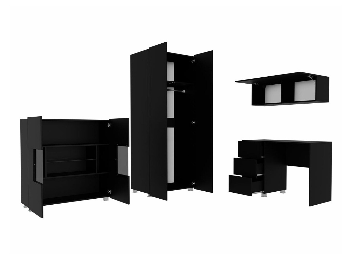 Juego de muebles Tivdalu 158 (Negro + Negro brillante)