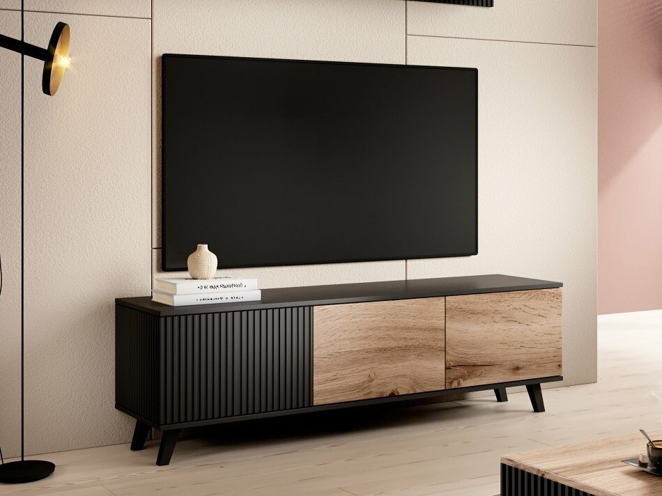 Mueble TV Luelia 116 (Negro + Roble wotan)