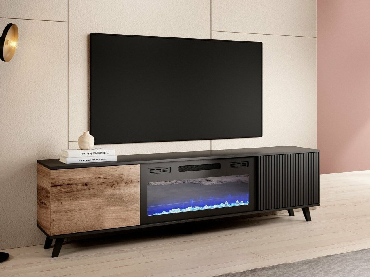 Mueble TV Luelia 121 (Negro + Roble wotan)