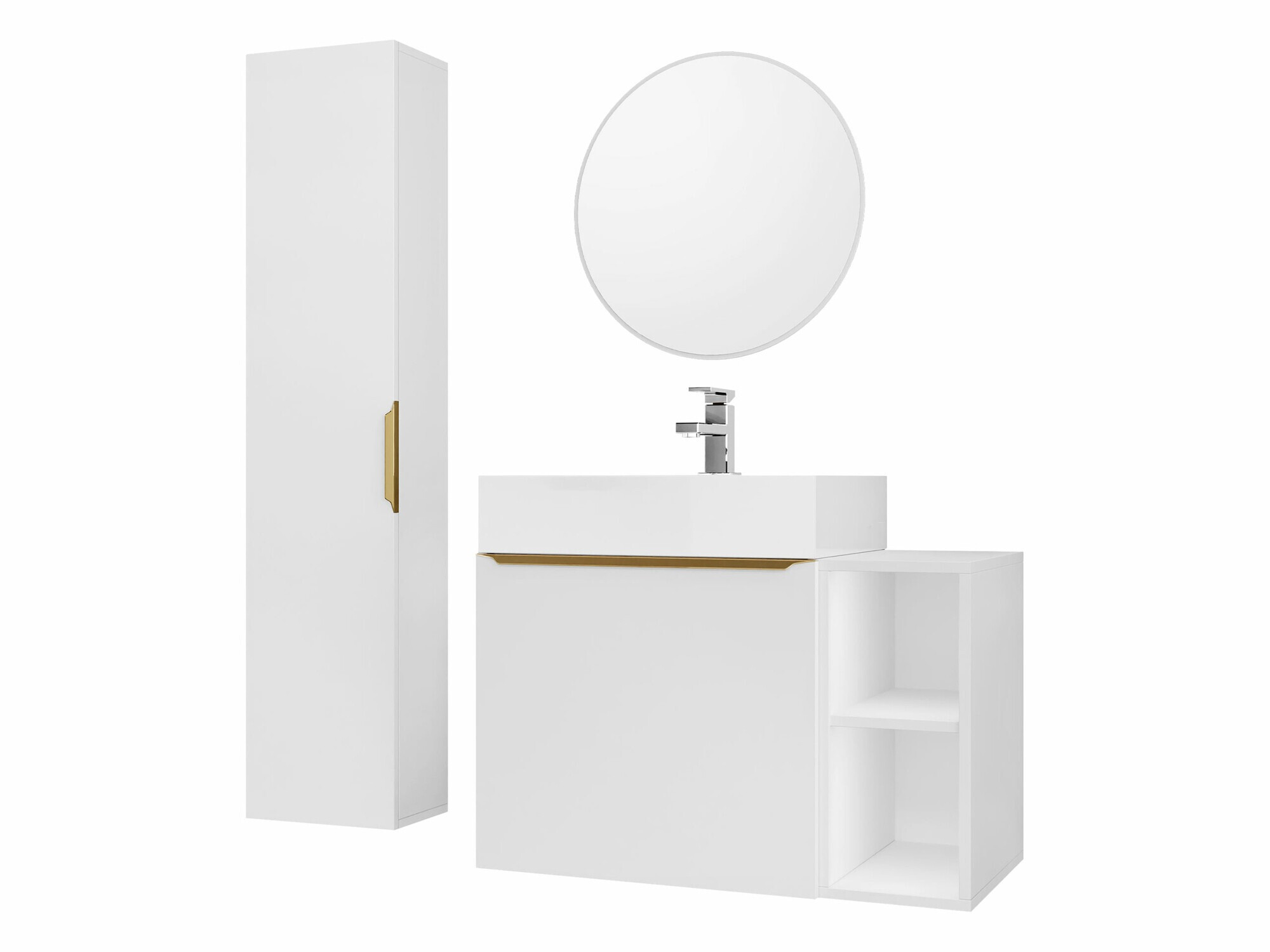 Conjunto de mueble de baño Comfivo 406 (Blanco + Dorado)