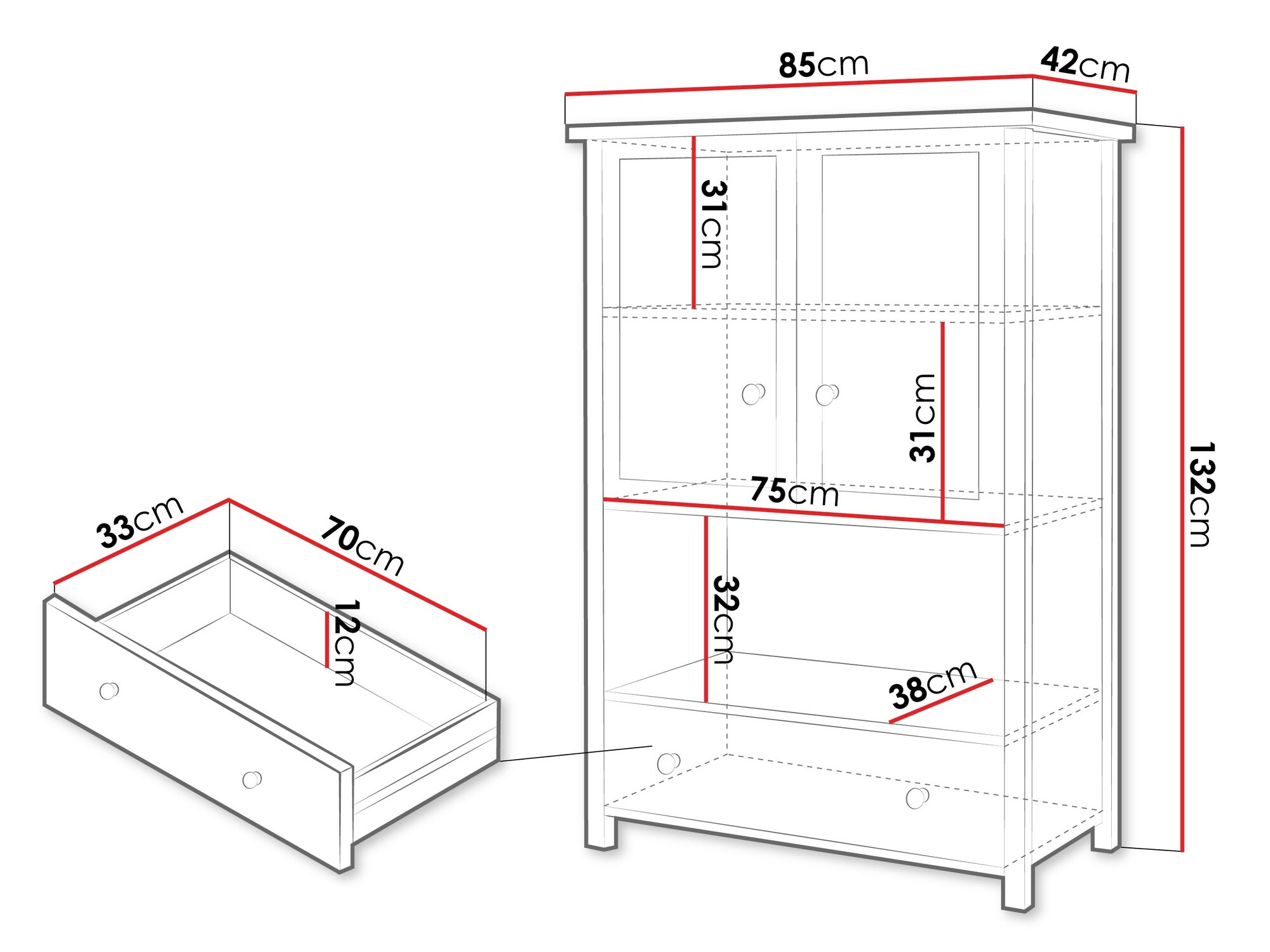 Cómoda Romelbo 144 (Blanco + Roble)