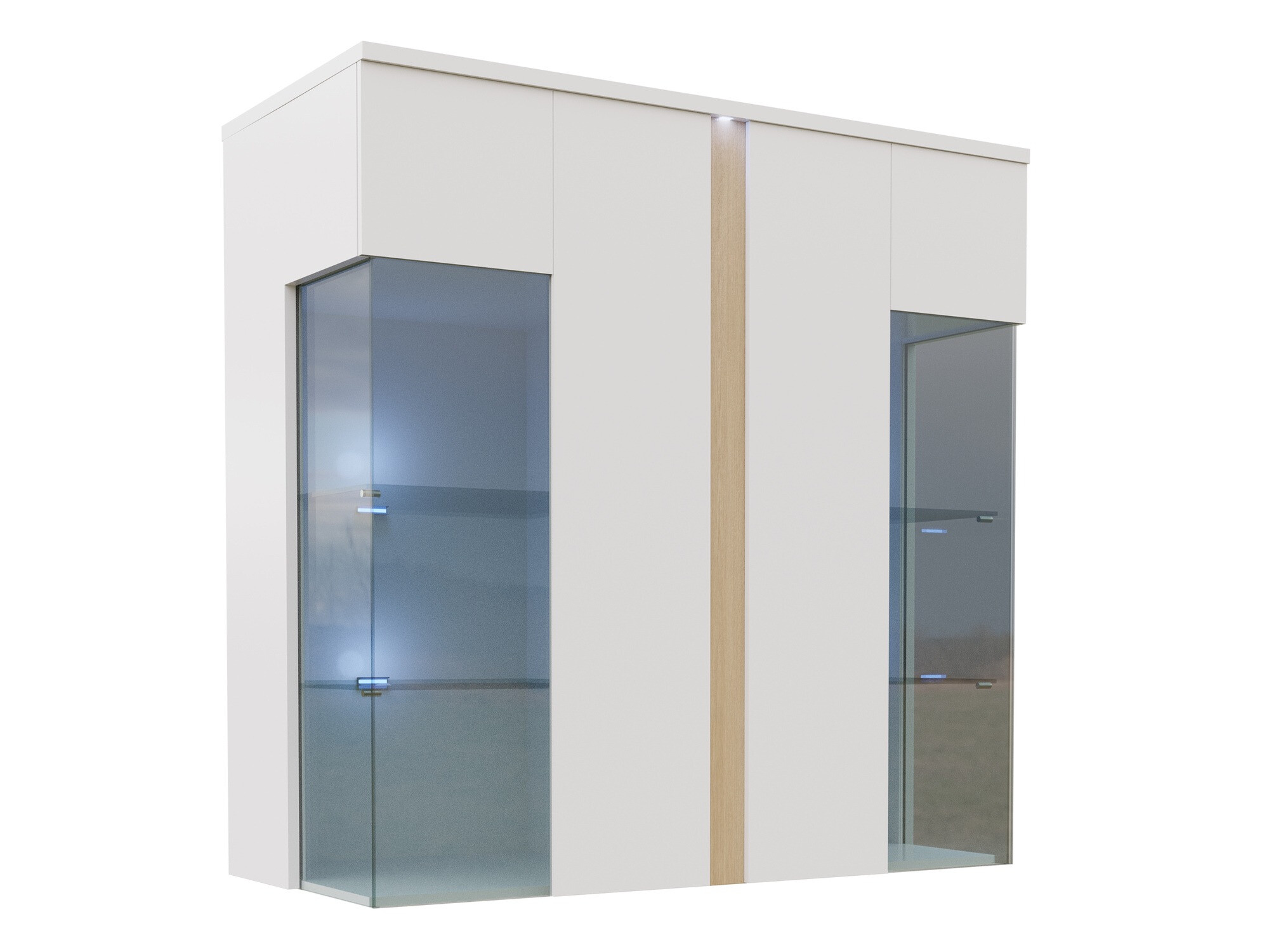 Aparador Florem III (Blanco + Blanco brillante + Luminoso madera)