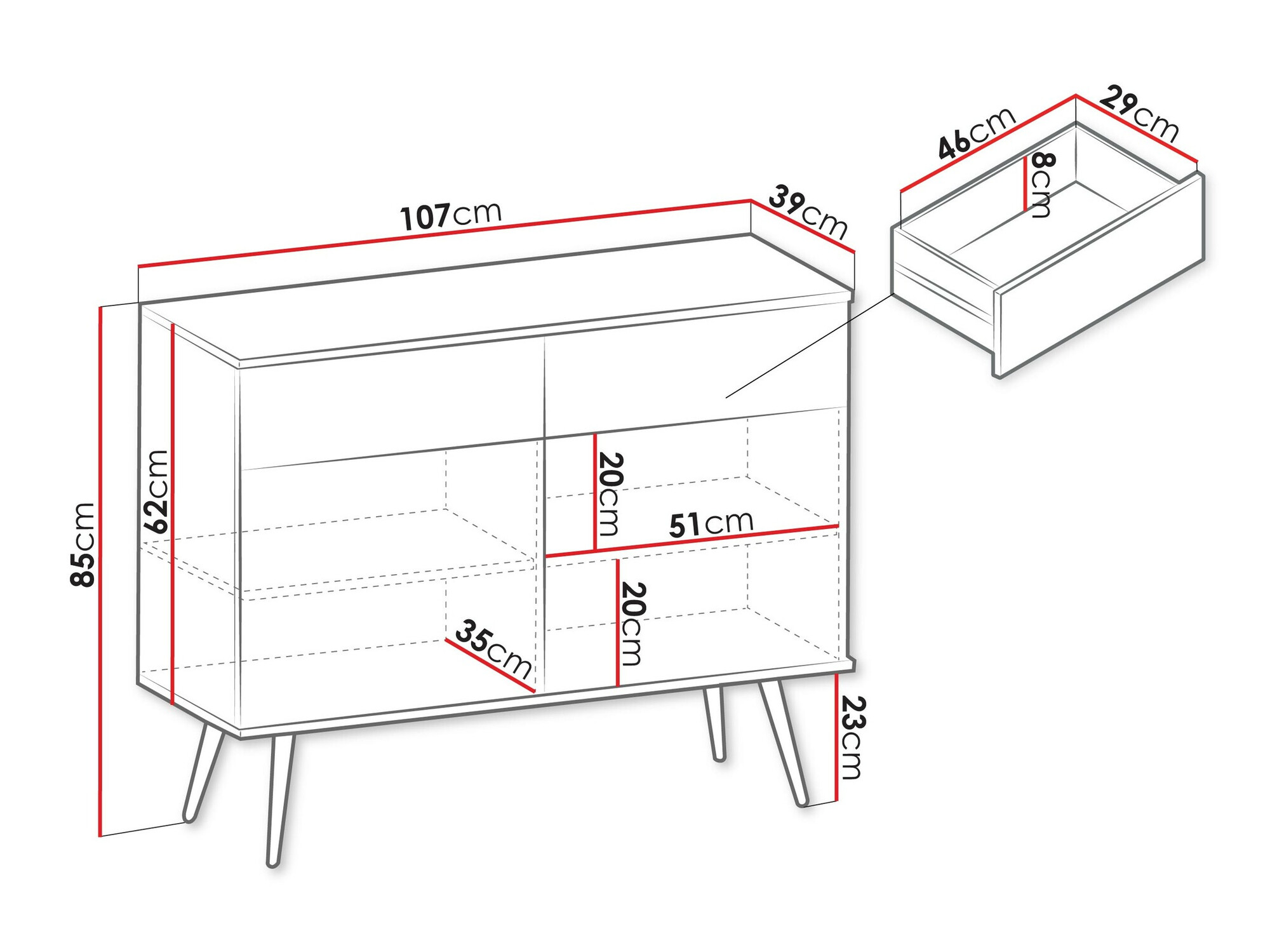 Cómoda Felduno 105 (Negro + Dorado)