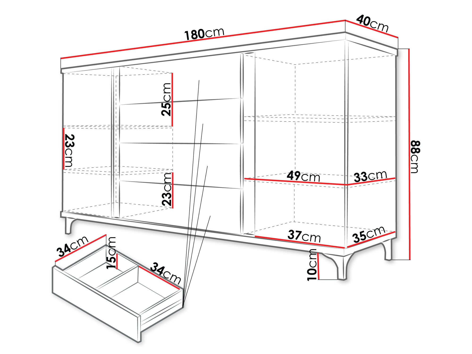 Cómoda Florem (Blanco + Blanco brillante + Luminoso madera)