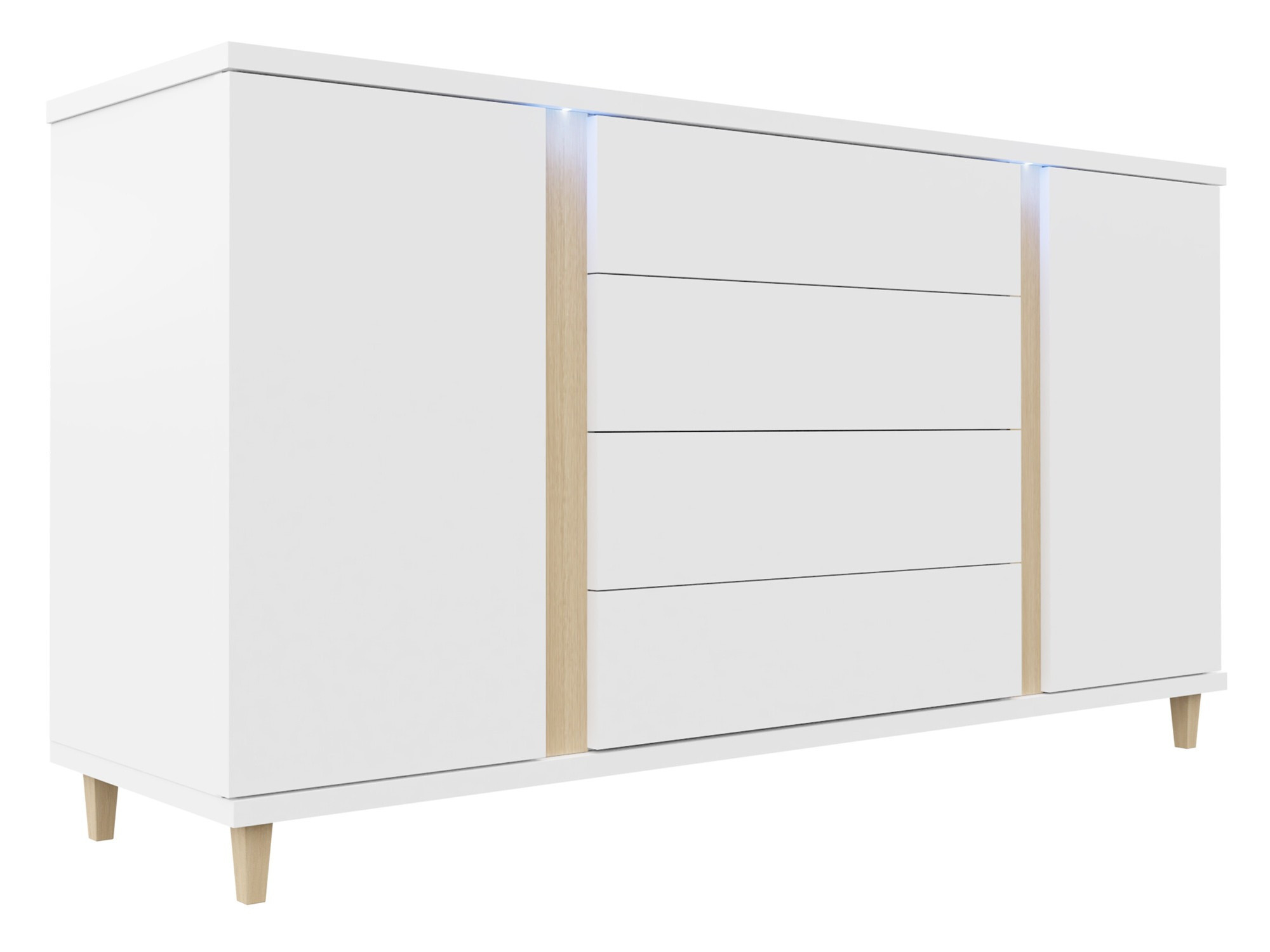 Cómoda Florem (Blanco + Blanco brillante + Luminoso madera)