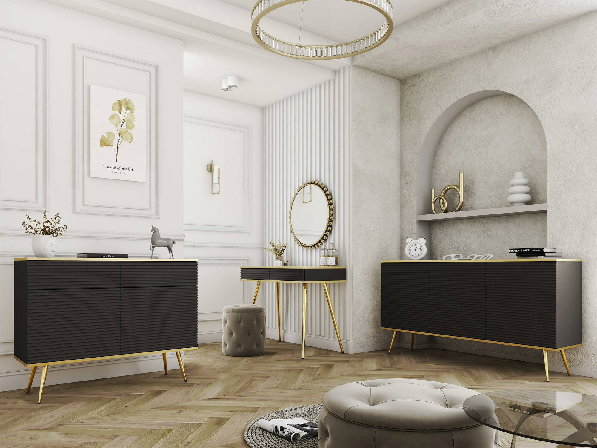 Conjunto de salón Felduno 107 (Negro + Dorado)