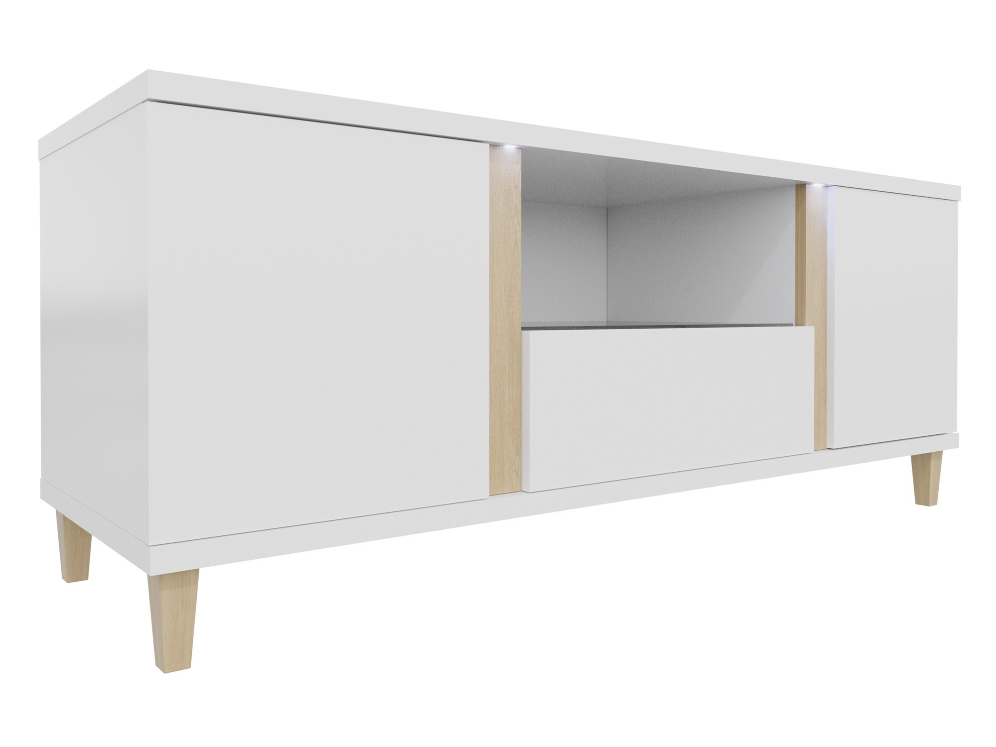 Mueble TV Florem (Blanco + Blanco brillante + Luminoso madera)