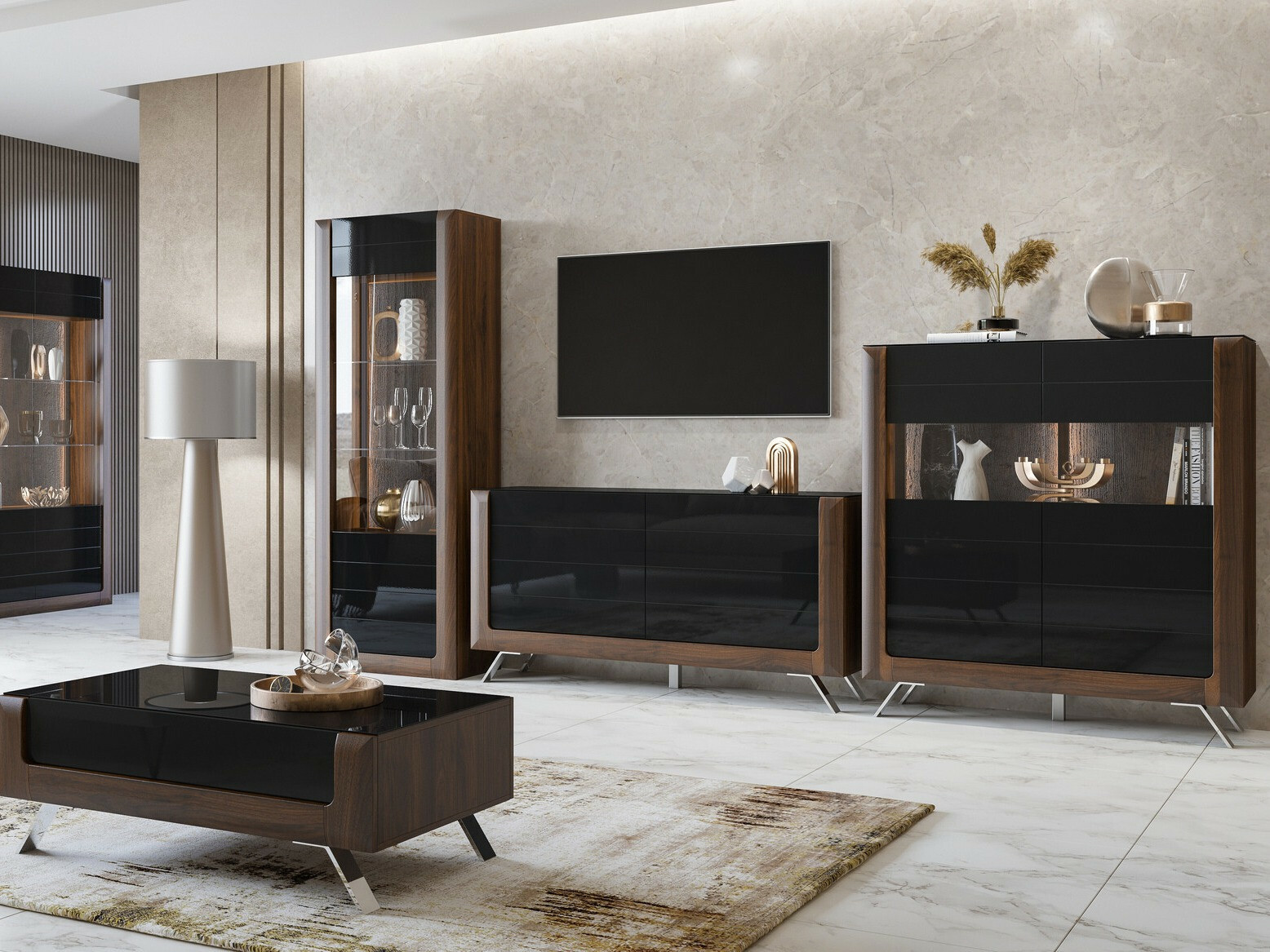 Estantería Sovera 101 (Nuez + Negro brillante)