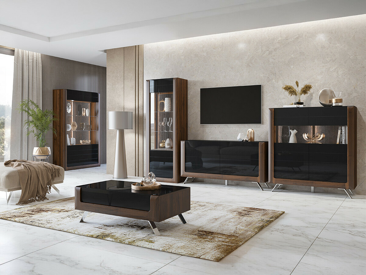 Estantería Sovera 102 (Nuez + Negro brillante)