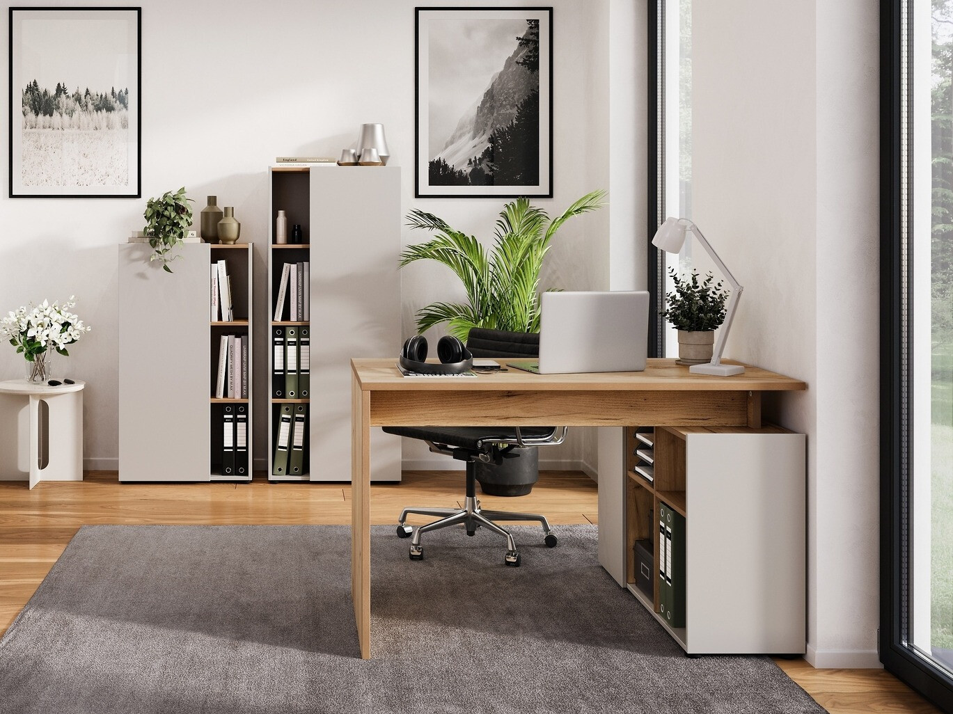 Conjunto para oficina en casa Evarsoa 105 (Cachemira + Navarra roble)