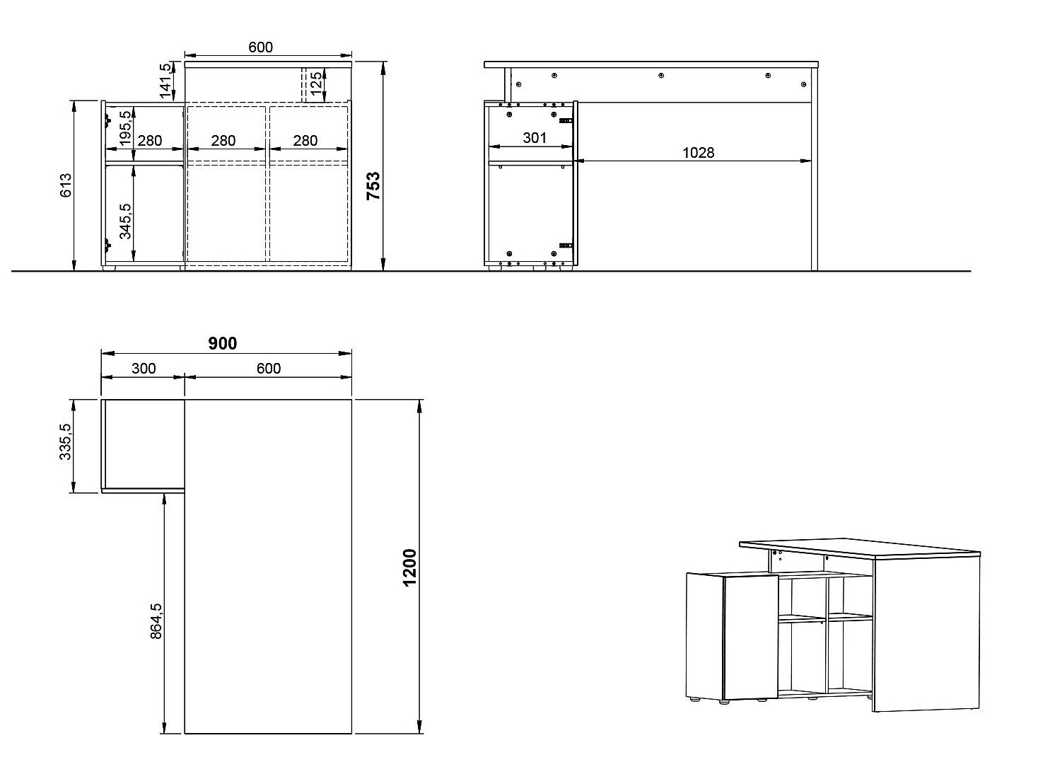 Conjunto para oficina en casa Evarsoa 105 (Cachemira + Navarra roble)