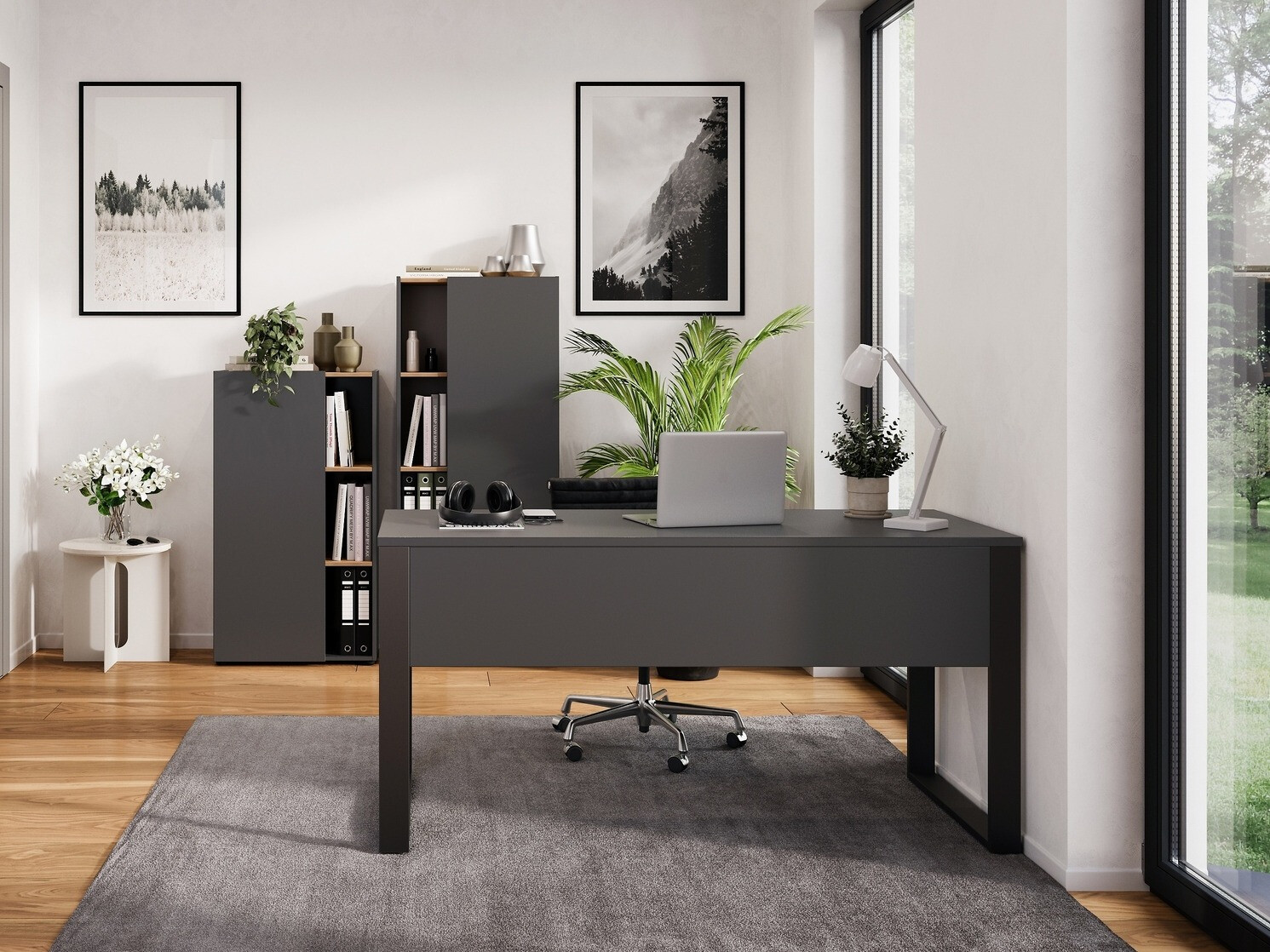 Conjunto para oficina en casa Evarsoa 106 (Grafito + Navarra roble)