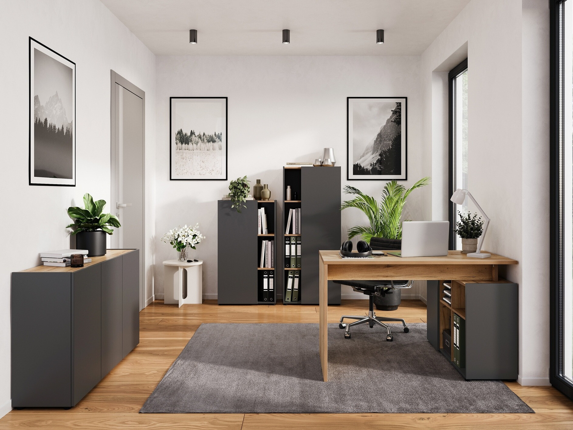 Mesa de ordenador esquinera Evarsoa 101 (Grafito + Navarra roble)