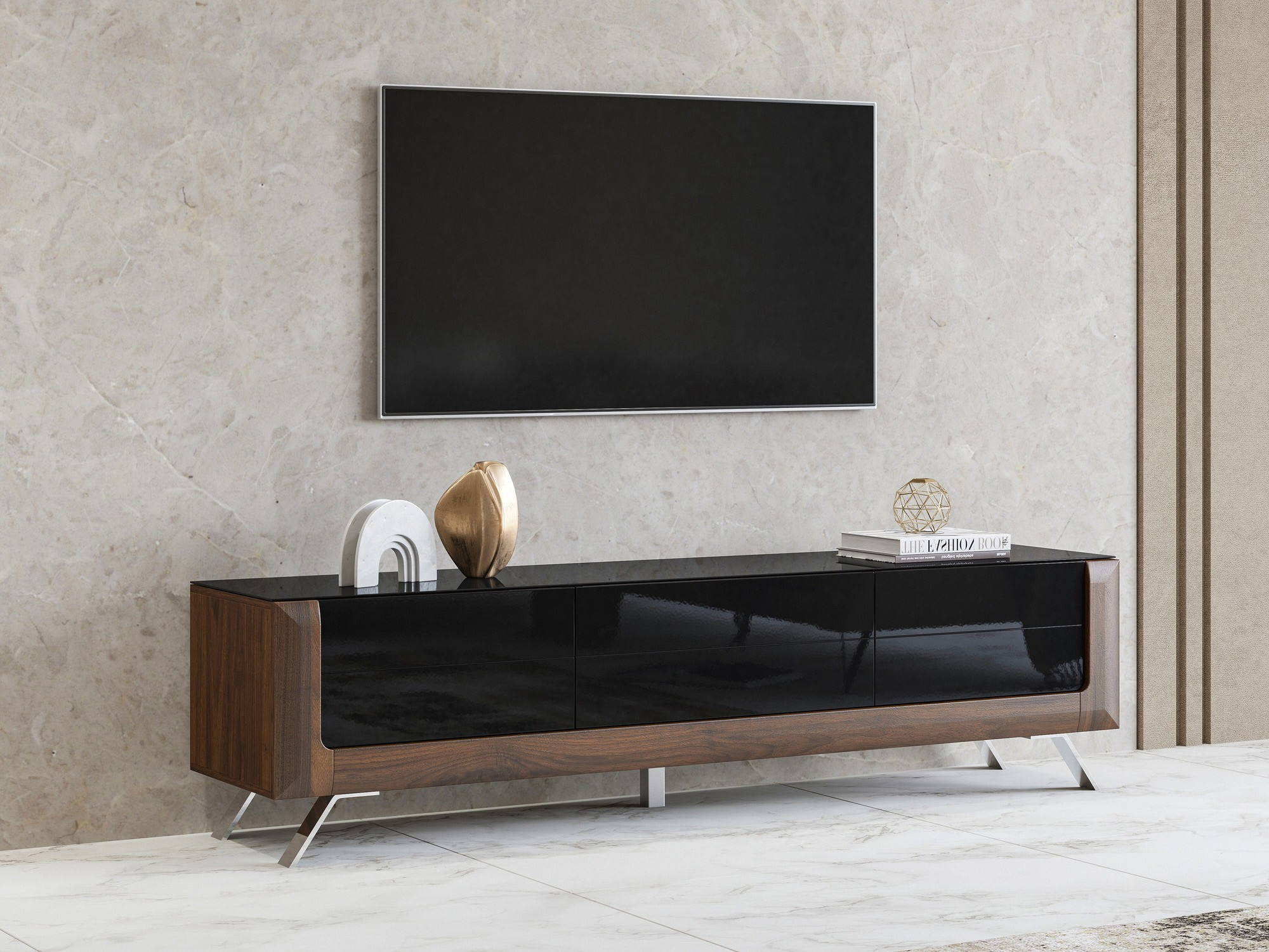 Mueble TV Sovera 104 (Nuez + Negro brillante)