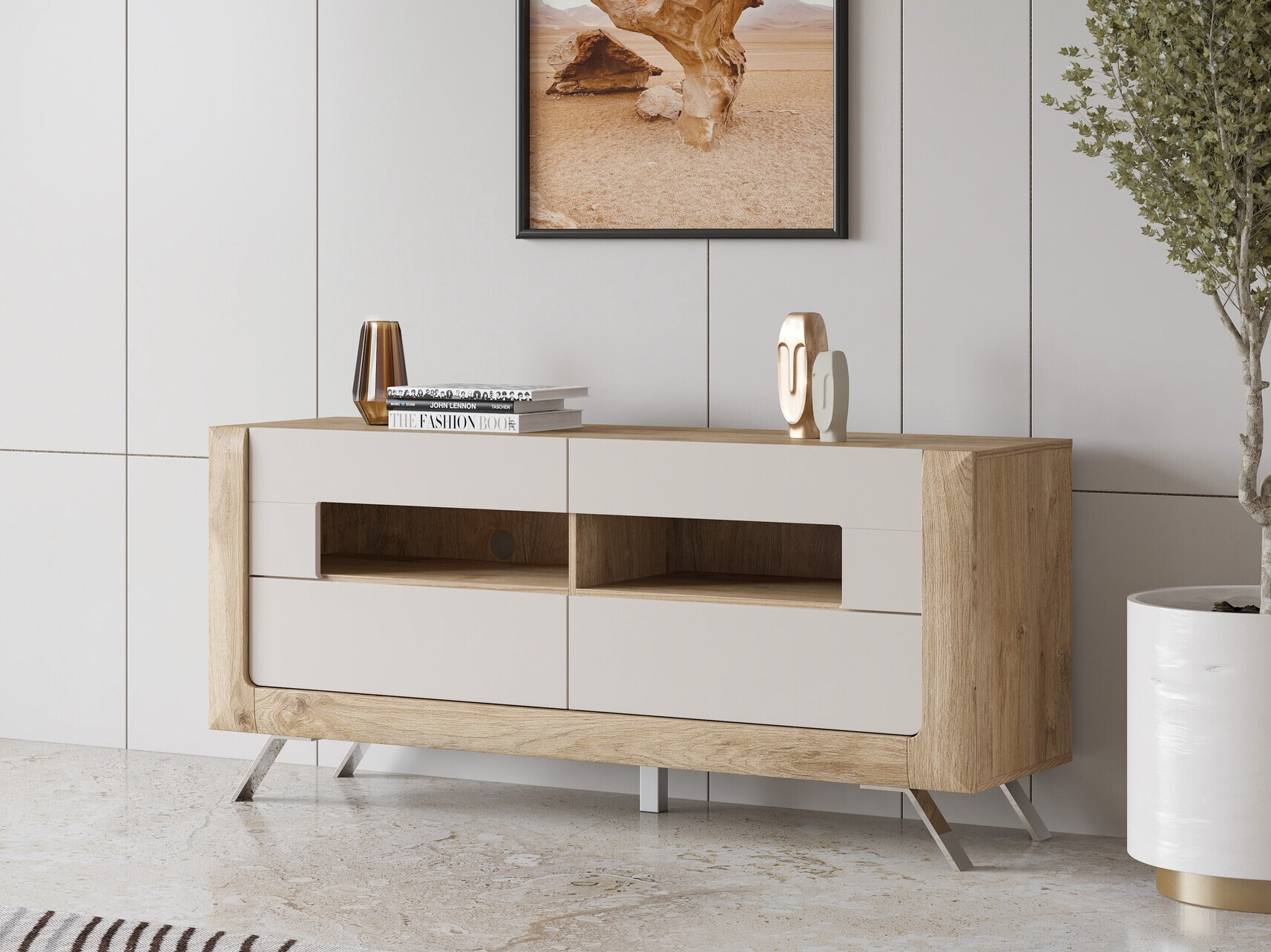 Mueble TV Sovera 105 (Roble dorado + Gris claro)