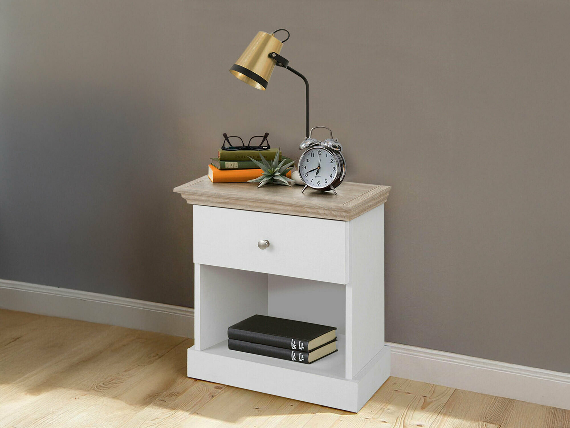 Mesilla de noche Lirveri 111 (Blanco + Roble claro)