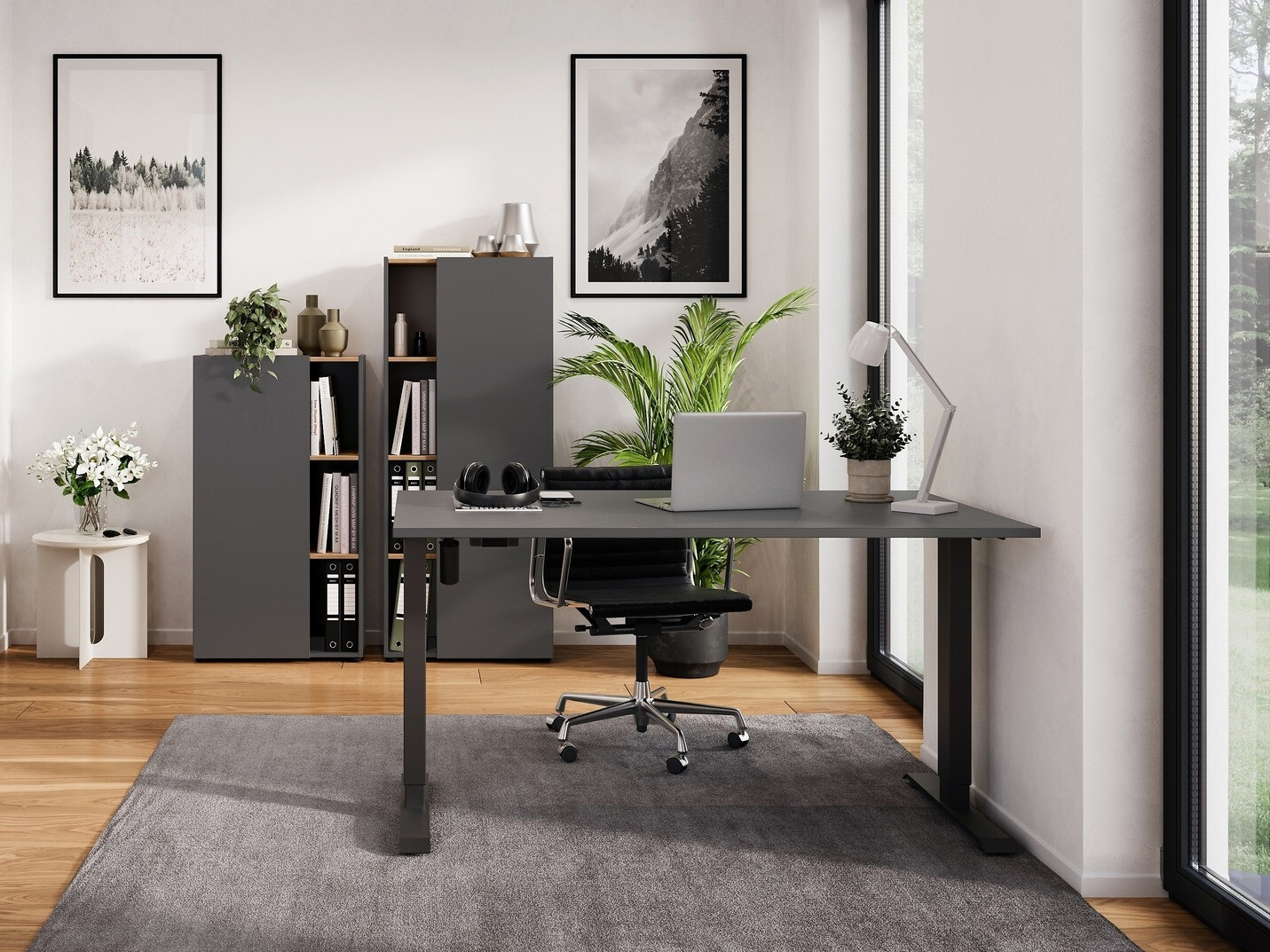 Conjunto para oficina en casa Evarsoa 107 (Grafito + Navarra roble)