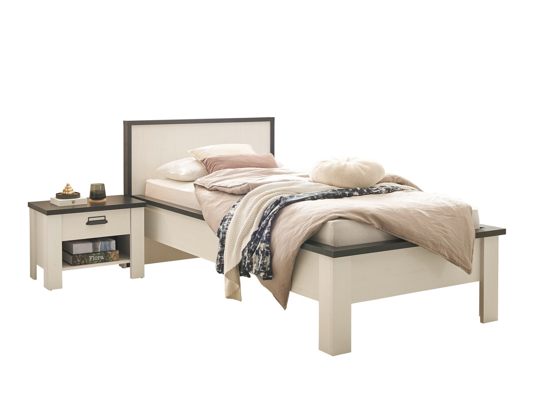 Conjunto de dormitorio Cirtale 128 (Pino blanqueado + Antracita)