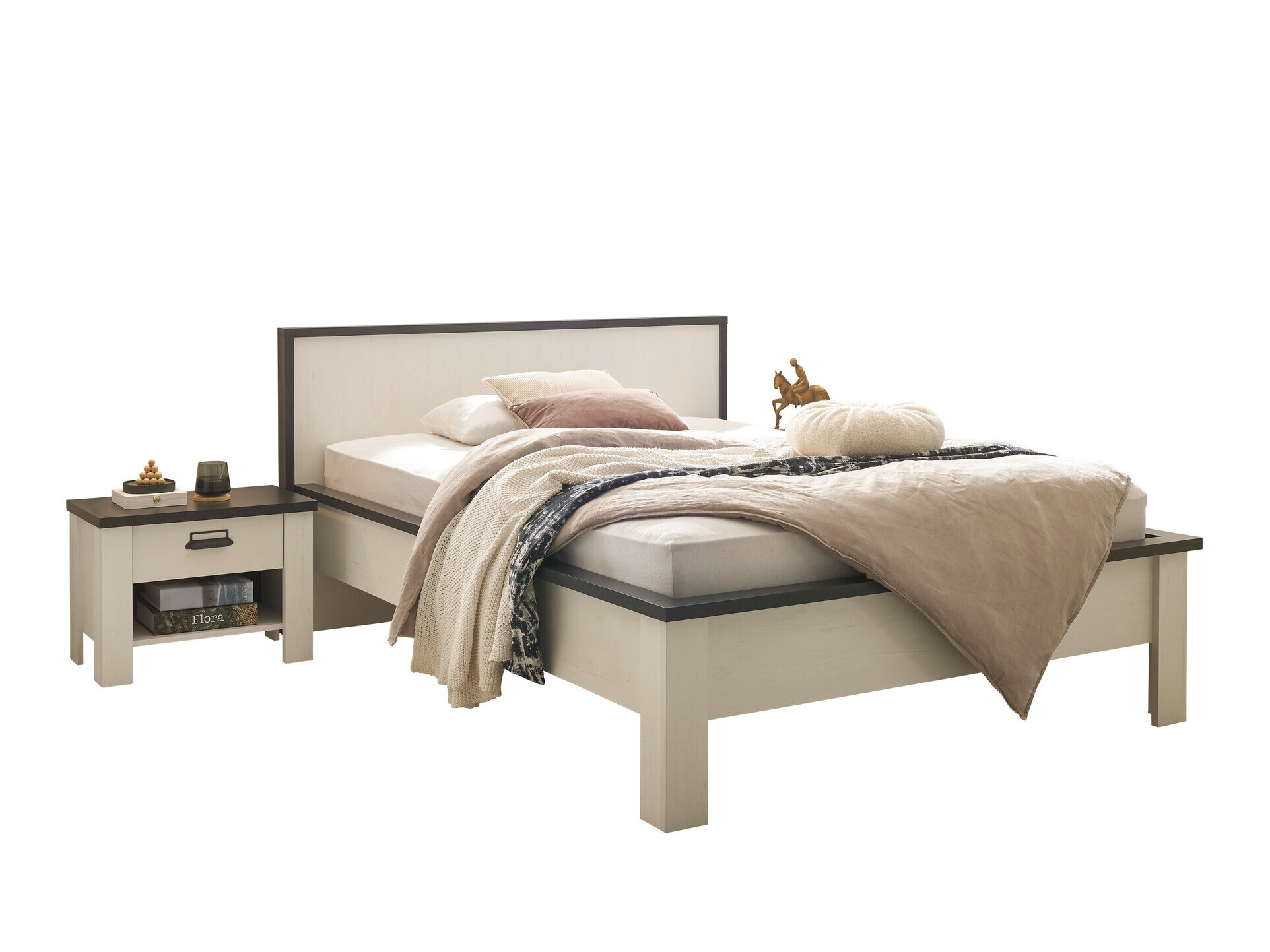 Conjunto de dormitorio Cirtale 128 (Pino blanqueado + Antracita)