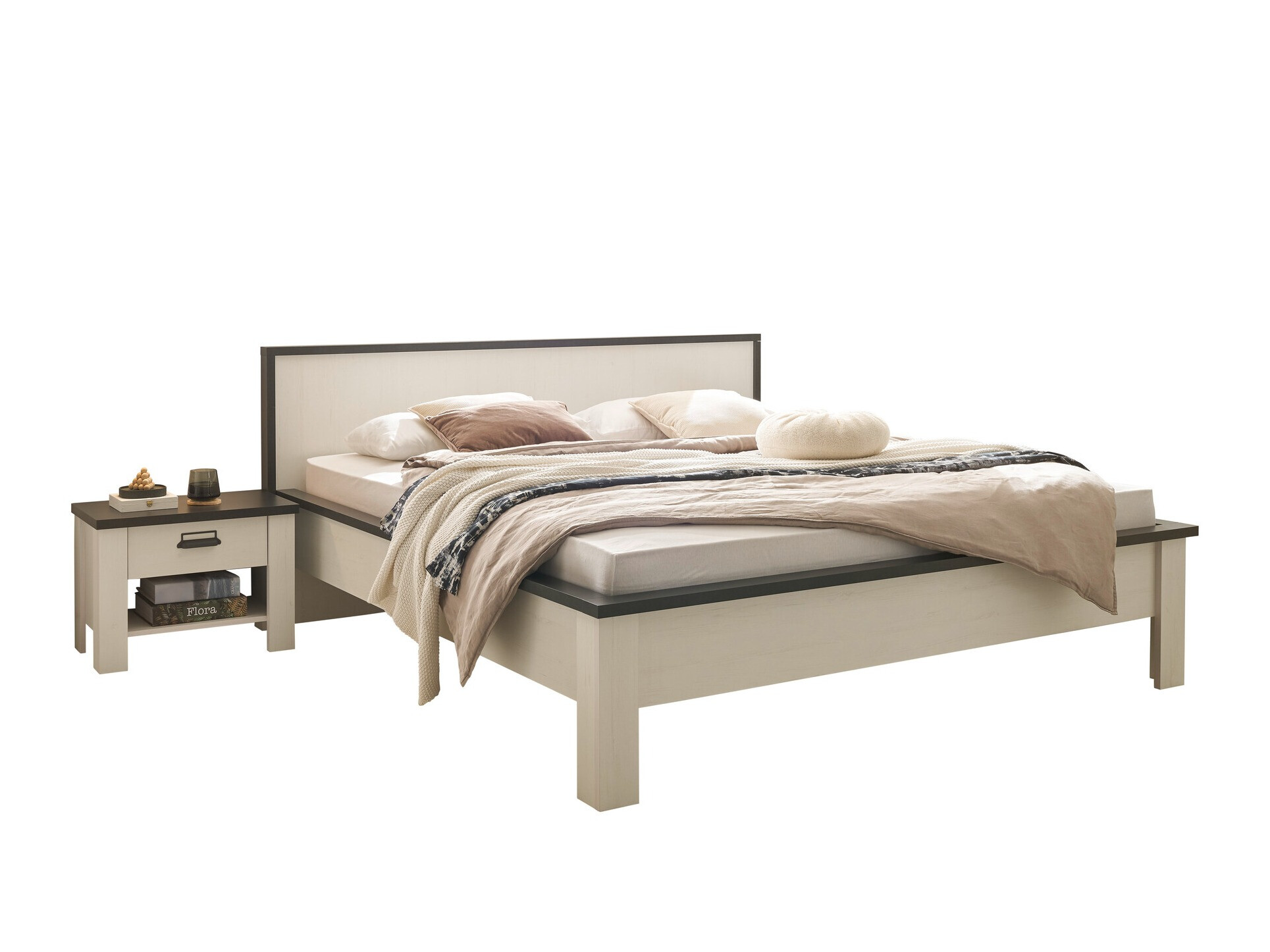 Conjunto de dormitorio Cirtale 128 (Pino blanqueado + Antracita)