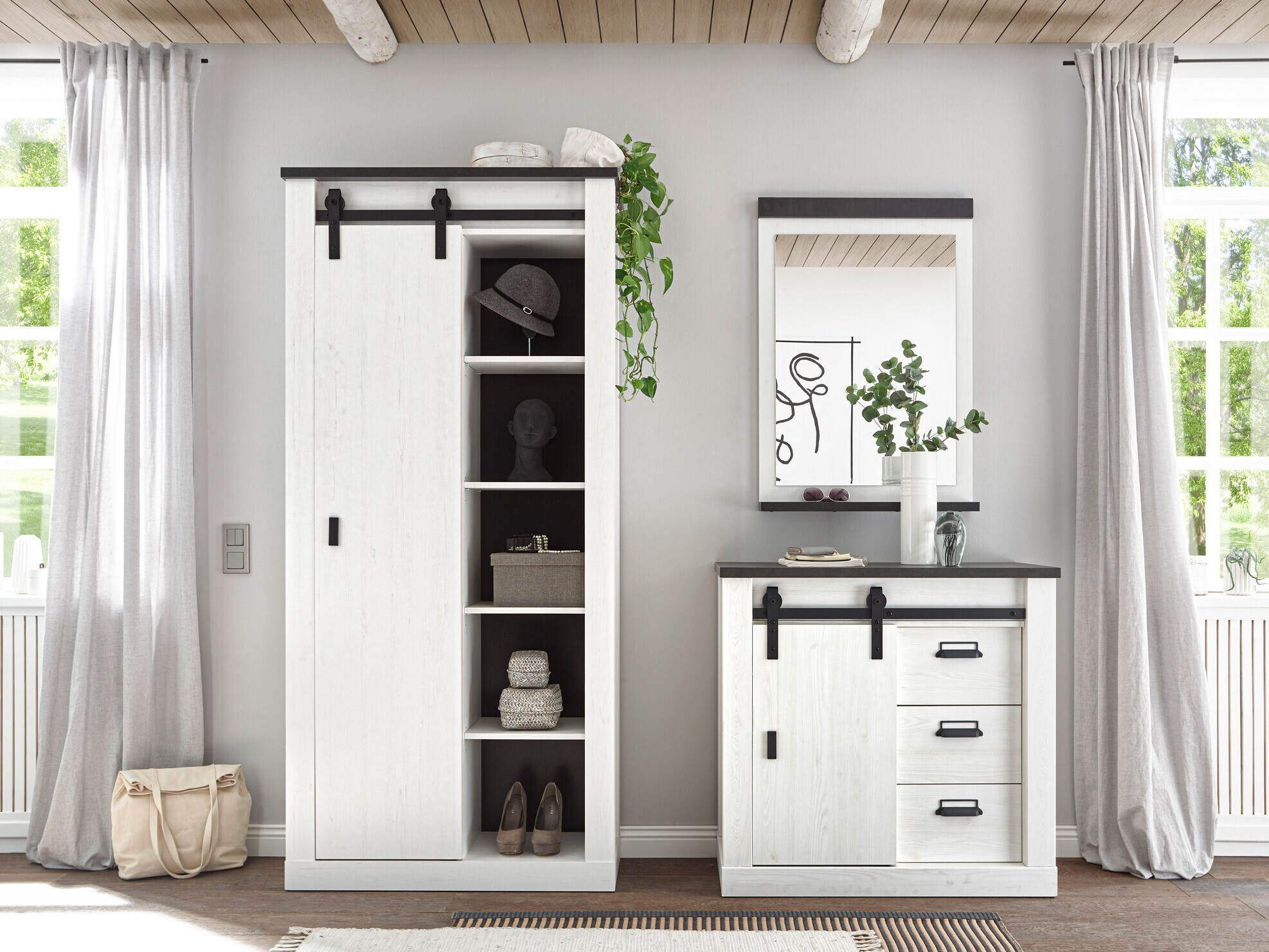 Conjunto para recibidor Cirtale 129 (Pino blanqueado + Antrahite)