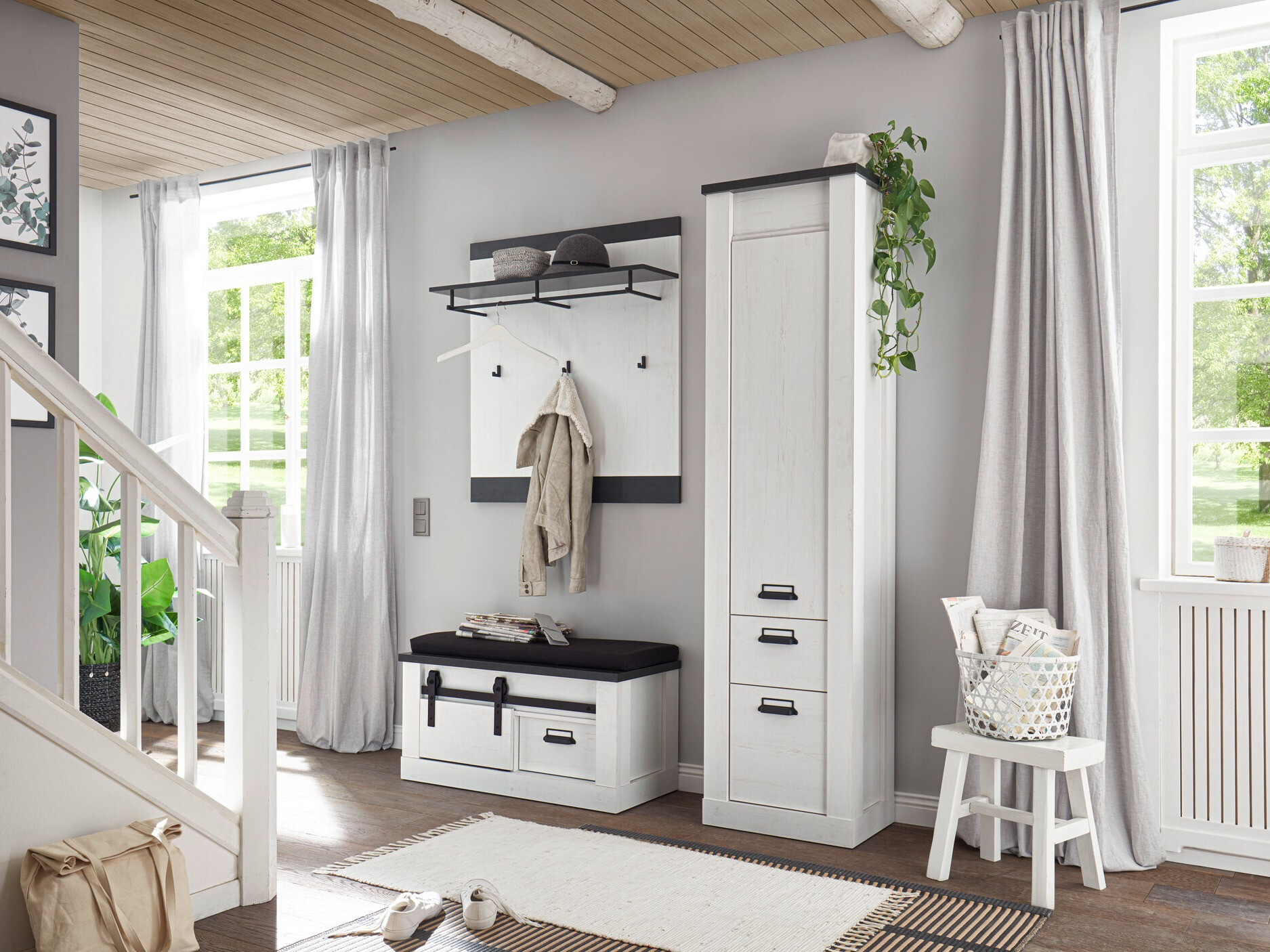 Conjunto para recibidor Cirtale 130 (Pino blanqueado + Antracita)