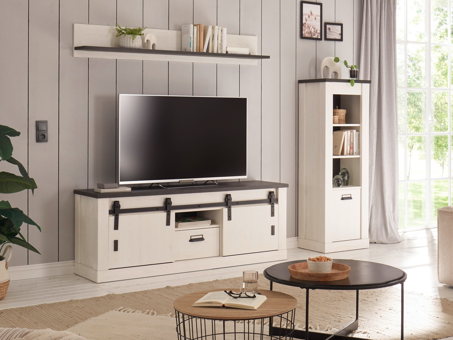 Conjunto de salón Cirtale 131 (Pino blanqueado + Antracita)