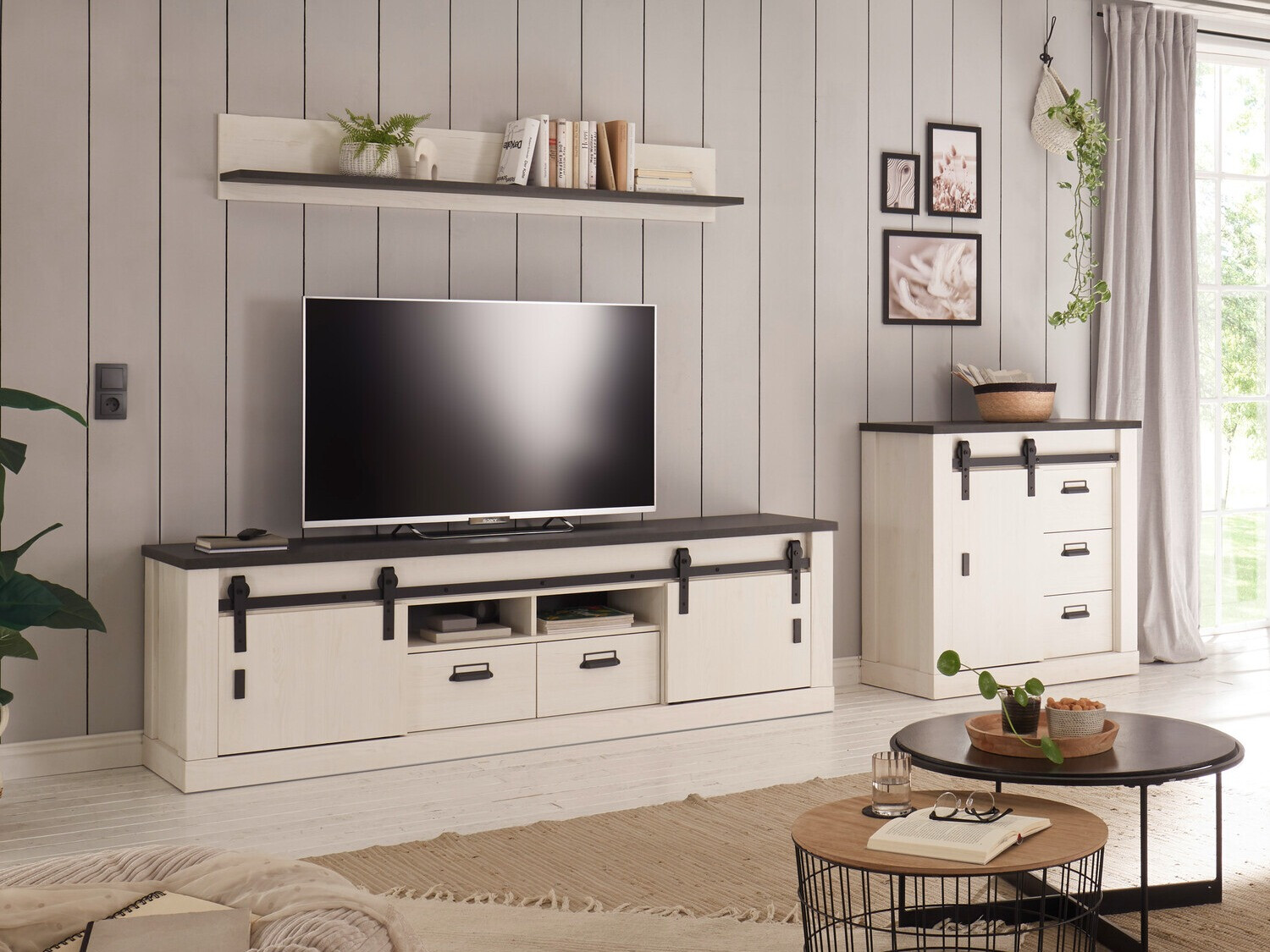 Conjunto de salón Cirtale 132 (Pino blanqueado + Antracita)